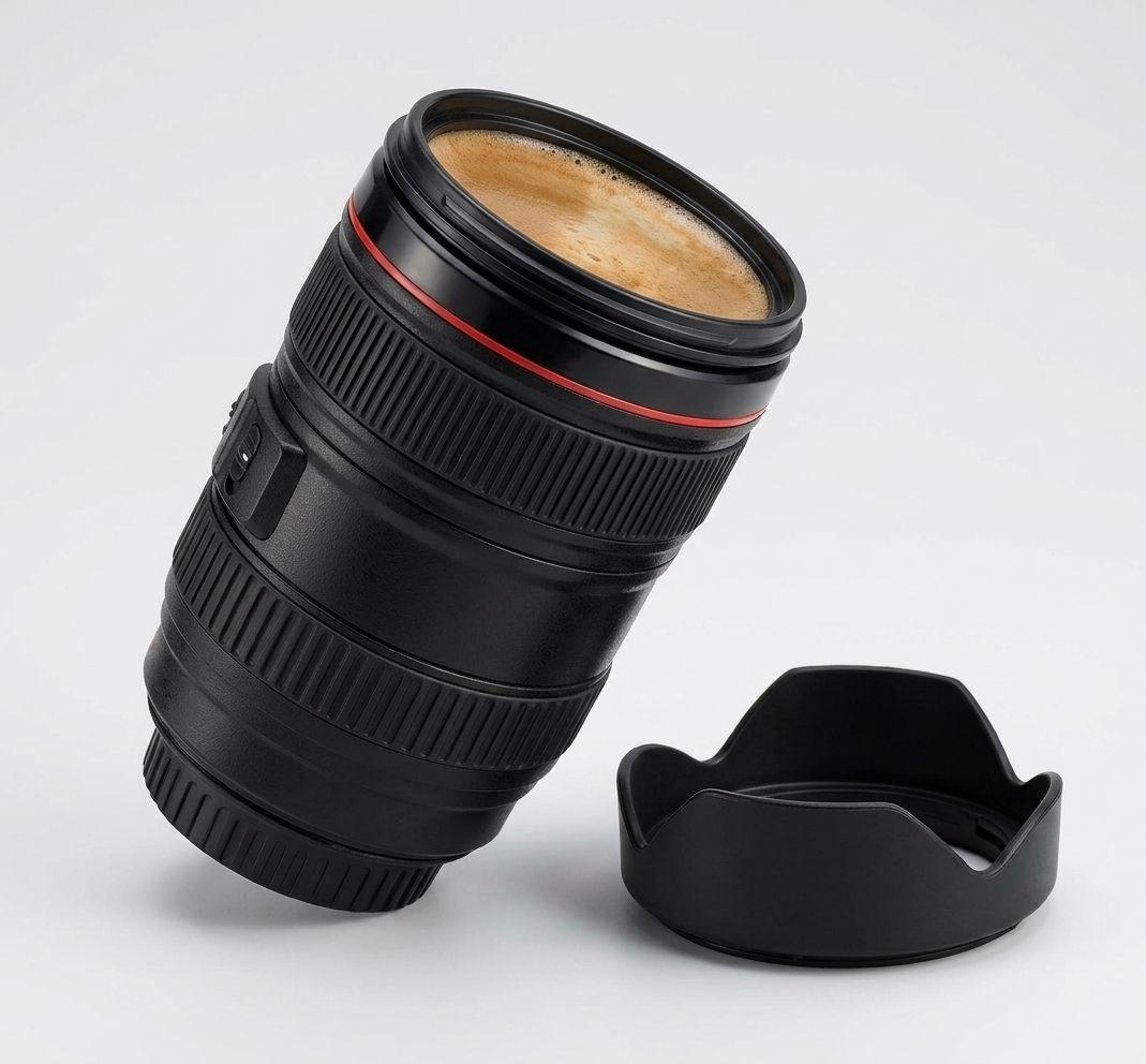 Taza Mug Lente Cámara Fotográfica 350ml Negro Portalapices-6