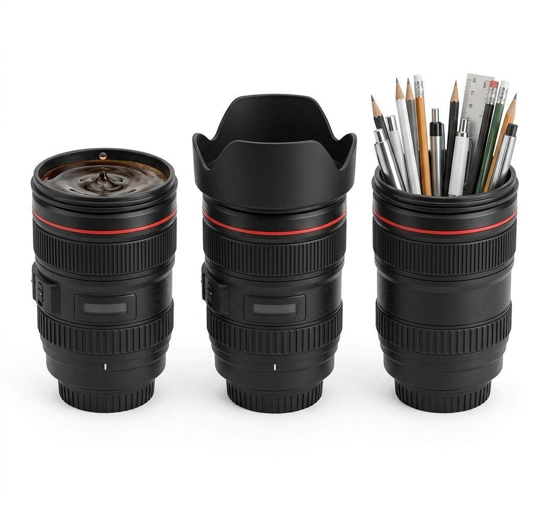 Taza Mug Lente Cámara Fotográfica 350ml Negro Portalapices-8