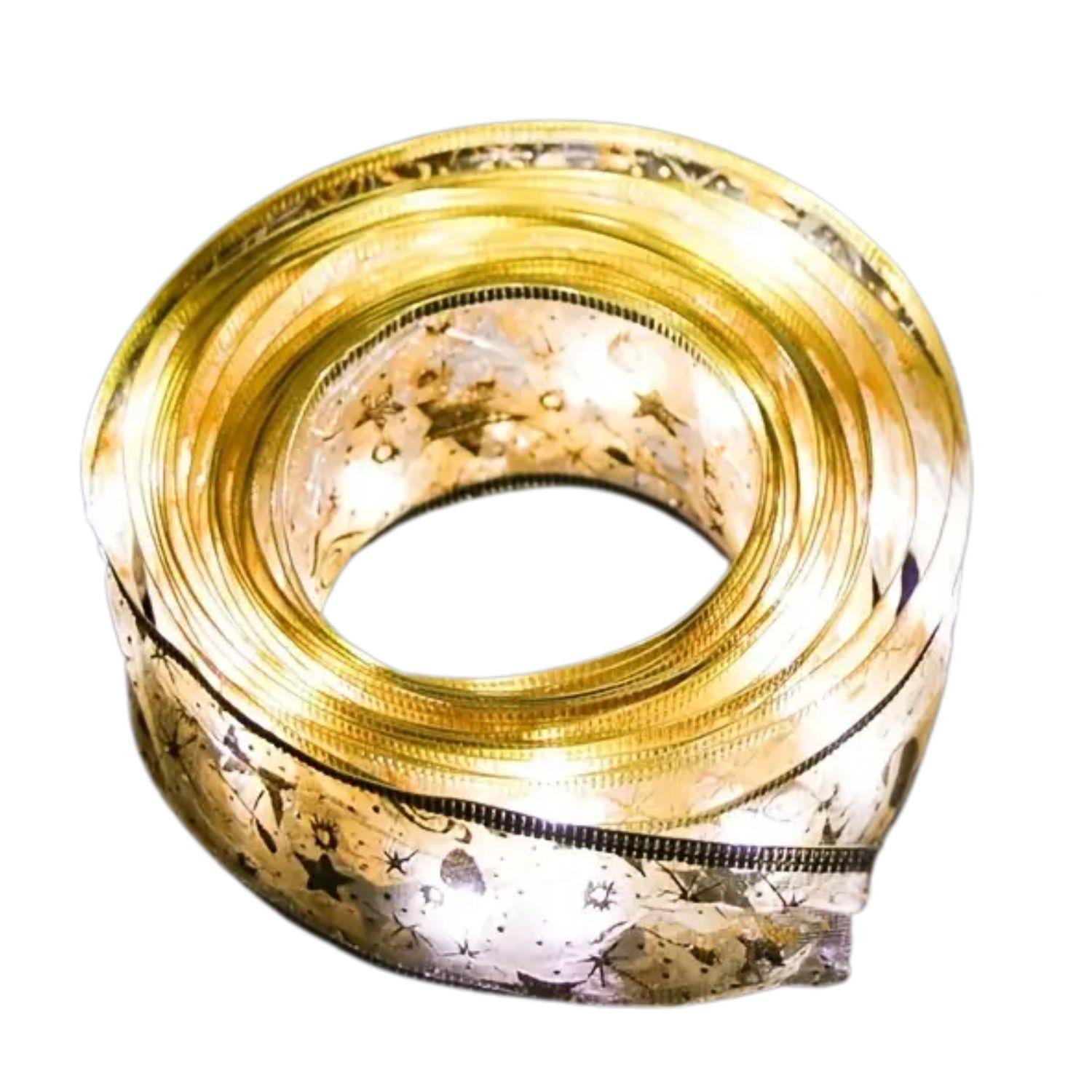 Cinta De Navidad Dorada Solar Con Luces Led Calida 10m-1