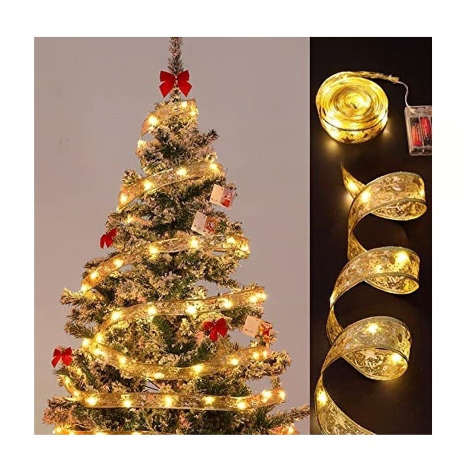 Cinta De Navidad Dorada Solar Con Luces Led Calida 10m-3