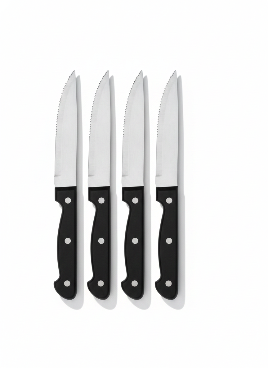 Set 4 Cuchillos Sierra Asado Parrilla Mango Negro Camping-0