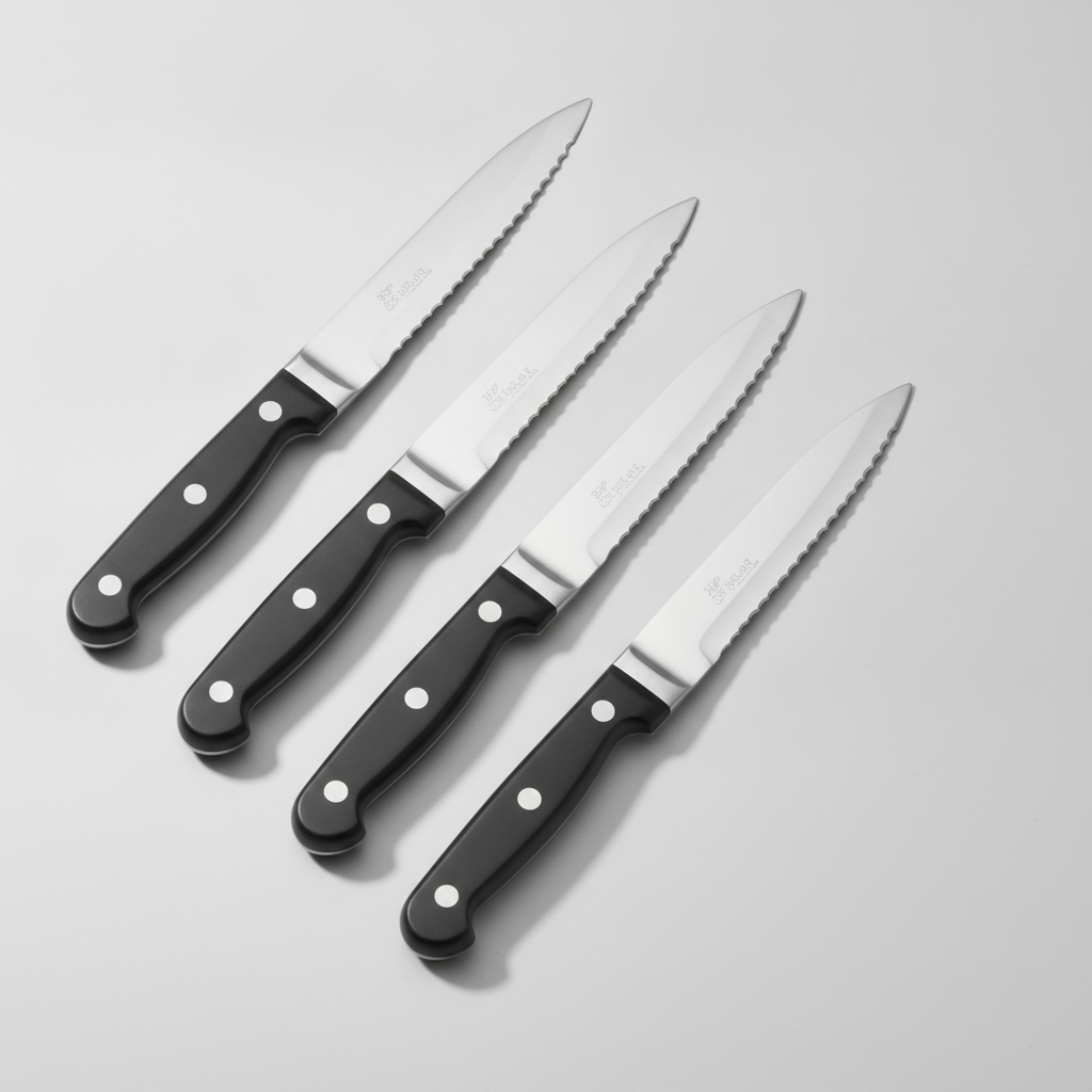 Set 4 Cuchillos Sierra Asado Parrilla Mango Negro Camping-5