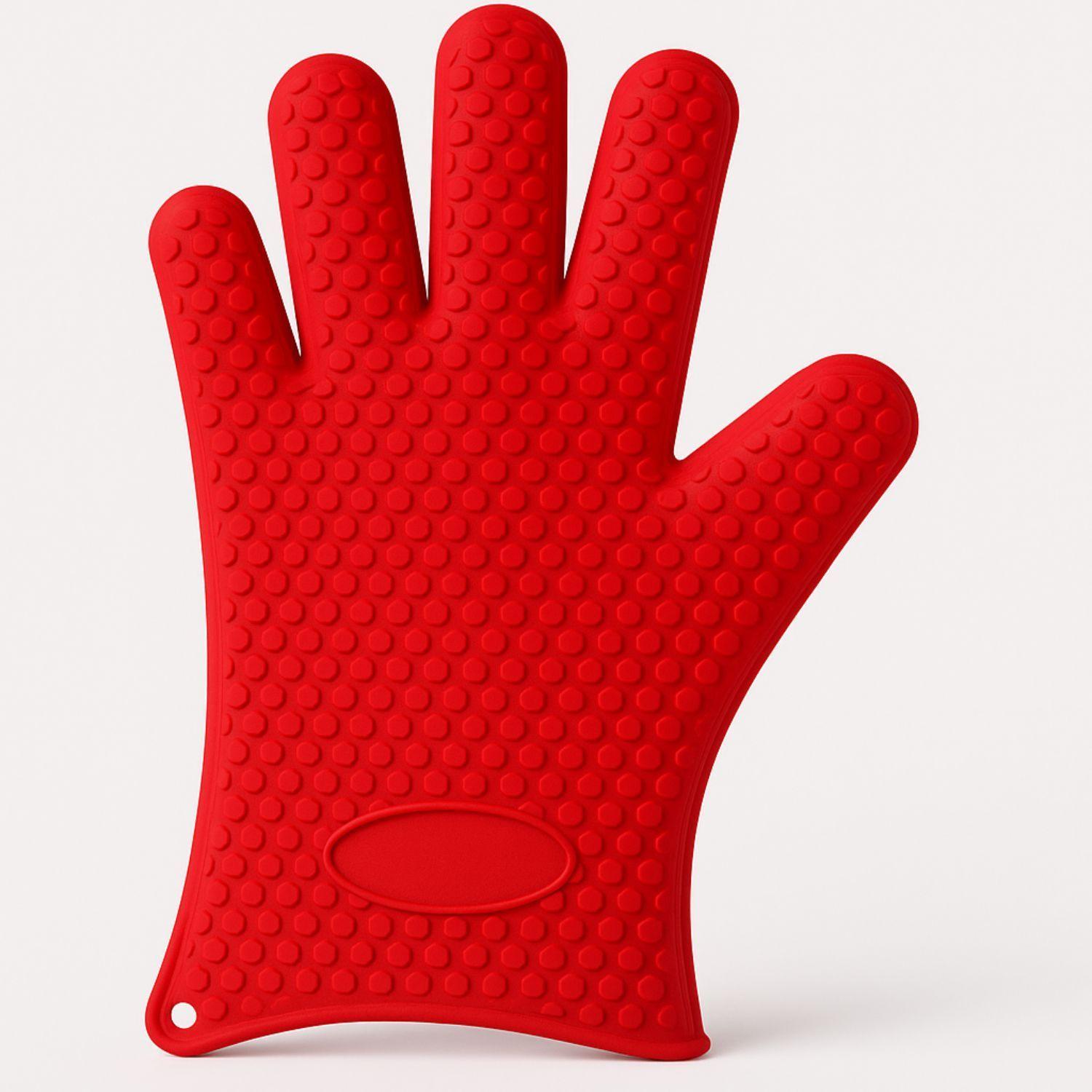 Guante Silicona Resistente Calor Cocina Barbacoa Horno Rojo-0