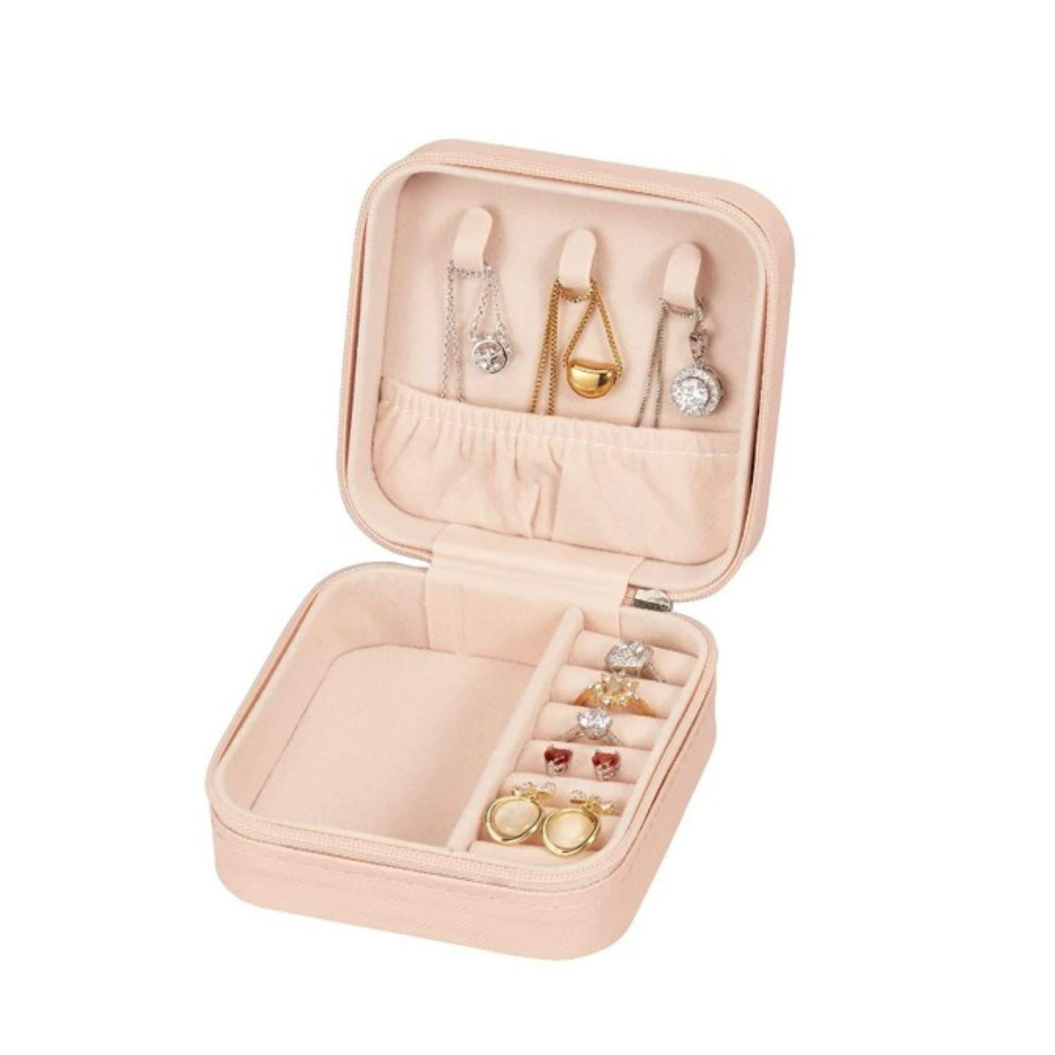 Estuche Organizador Joyas Cuadrado 10cm Joyero Rosa Aros-1