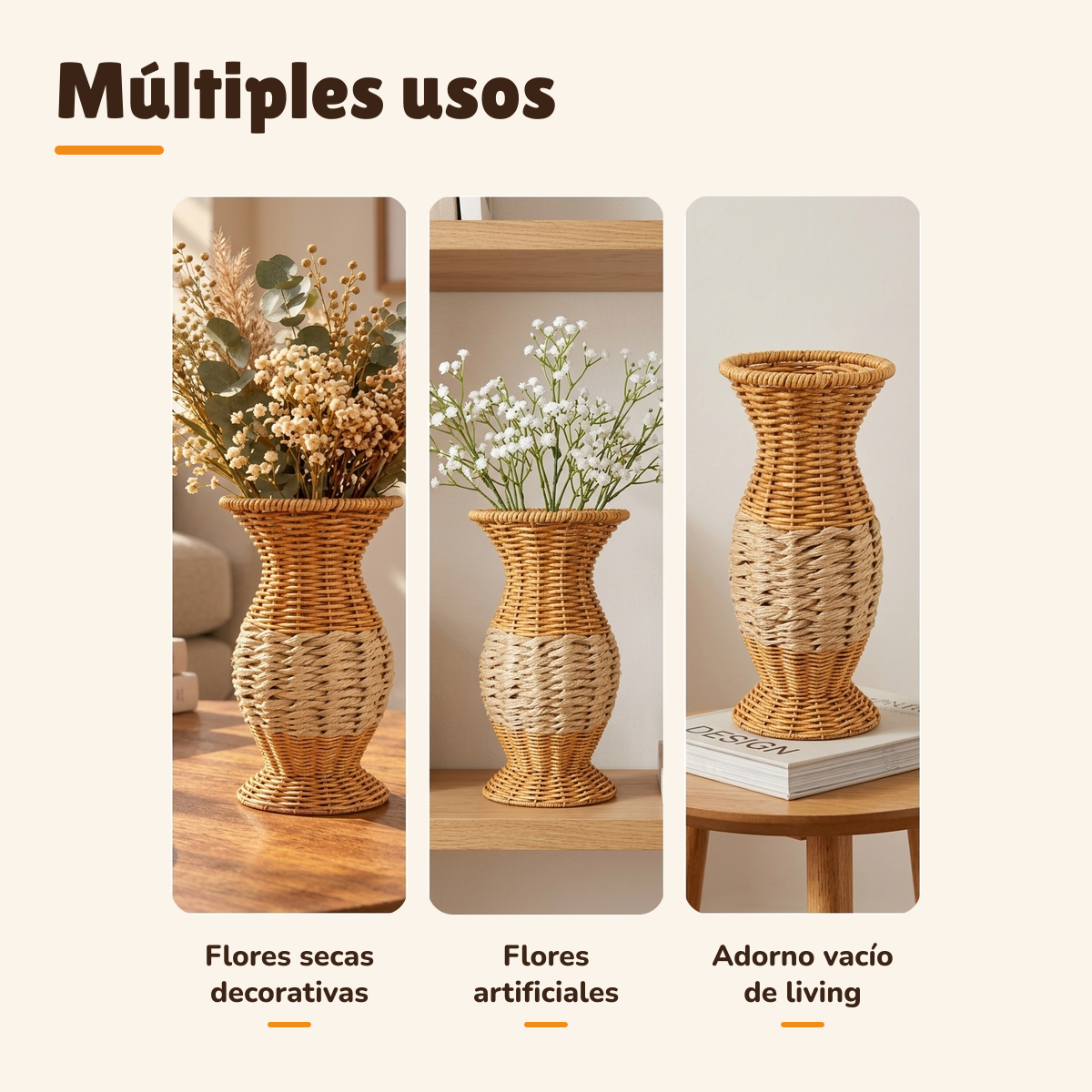 Florero Yute Trenzado Bohemio Decorativo Flores Secas 29cm-3