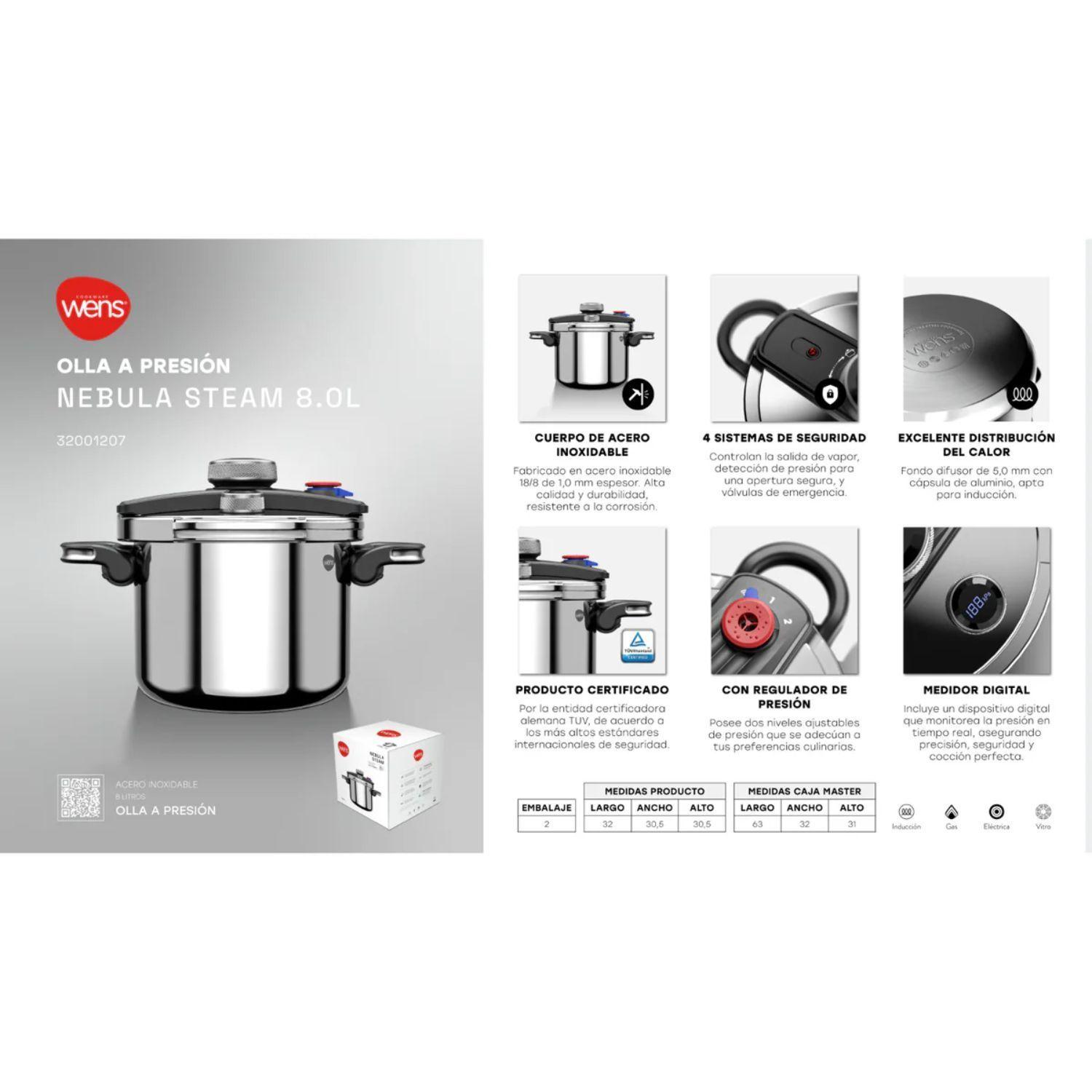Olla A Presion 8L Nebula Steam Acero Inoxidable Wens Digital-3