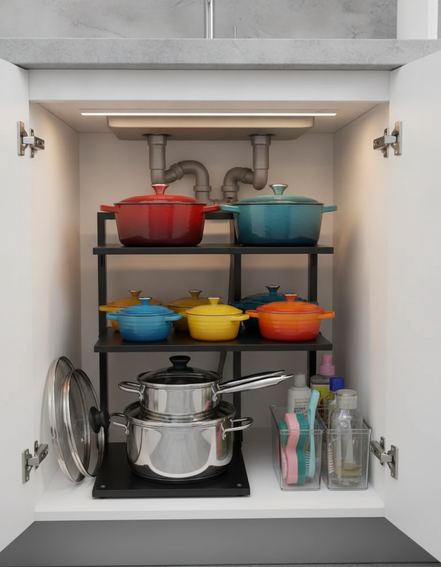 Repisa Extensible 3 Niveles Organizador Cocina Metal Negro-5