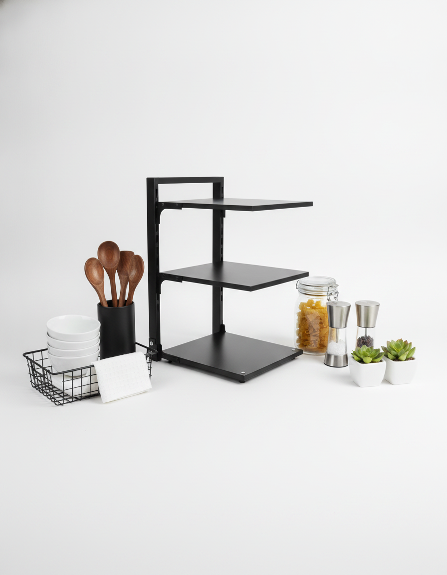 Repisa Extensible 3 Niveles Organizador Cocina Metal Negro-6