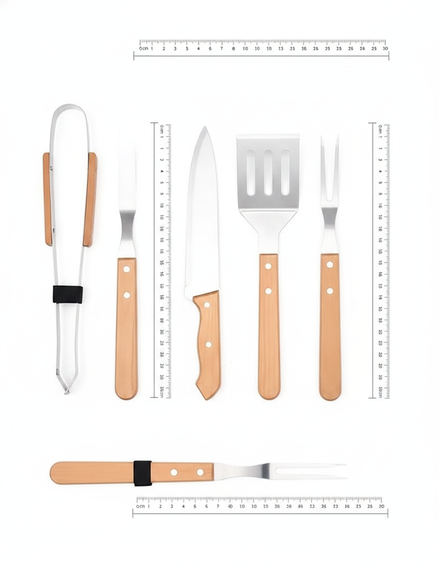 Set Parrillero 4 Piezas Acero Inox Mango Madera + Estuche-8