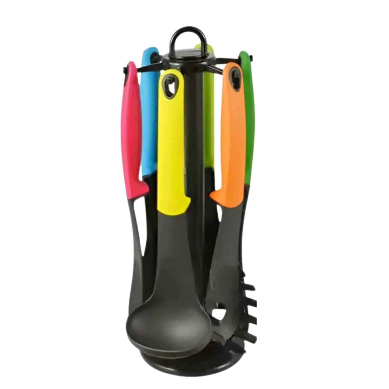 Pack 7 Piezas Utensilios Cocina Colores Soporte Durable-0
