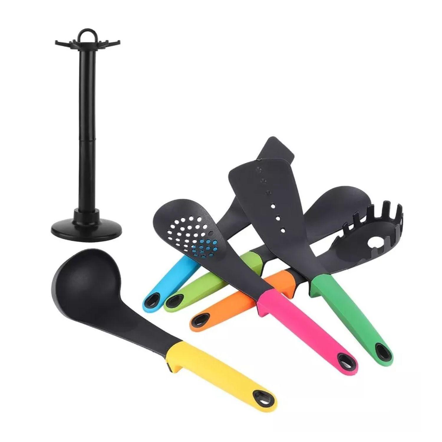 Pack 7 Piezas Utensilios Cocina Colores Soporte Durable-2