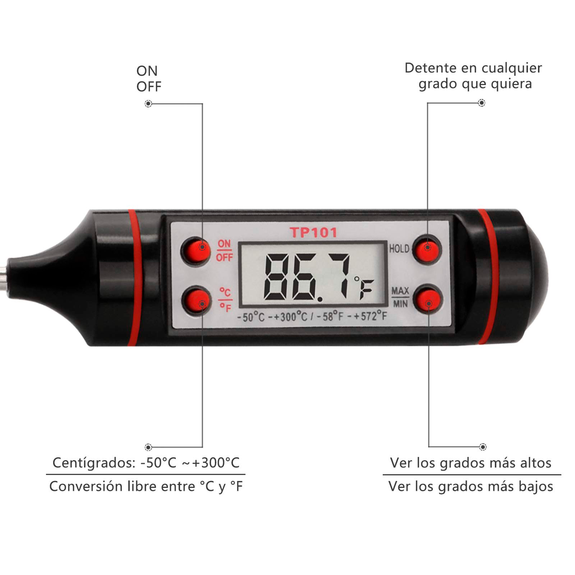 Termómetro Digital Sonda Cocina Temperatura Alimentos Carnes-5