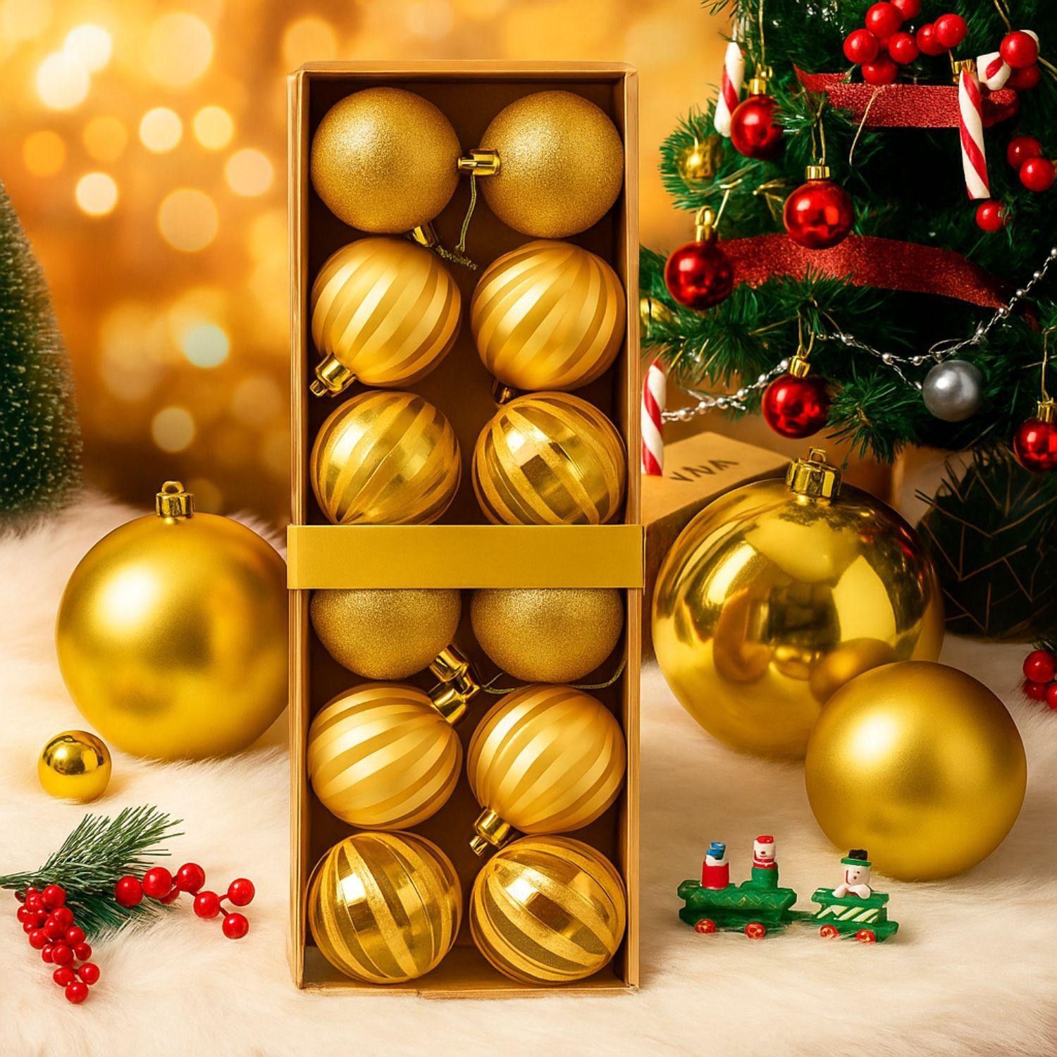 12 Bambalinas Esferas Navideñas Dorado 6cm Decoracion Navidad-2