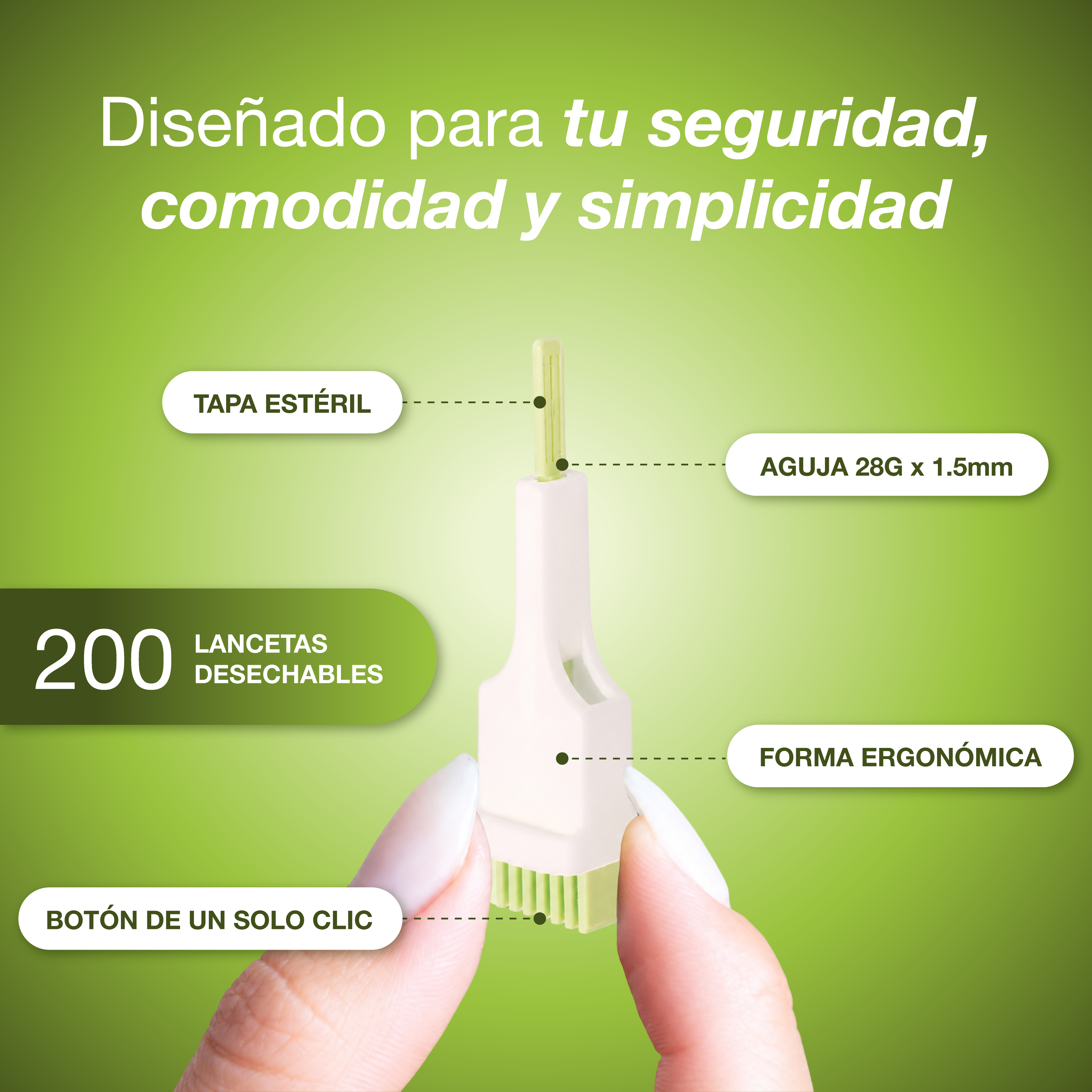 Lancetas de Seguridad MediSafe® Solo 28G x 1.5 mm caja 200 Unidades-2
