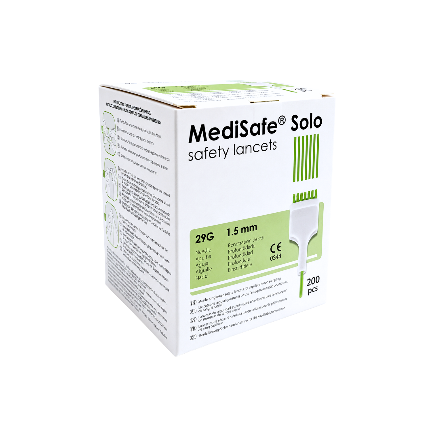 Lancetas de Seguridad MediSafe® Solo 28G x 1.5 mm caja 200 Unidades-6