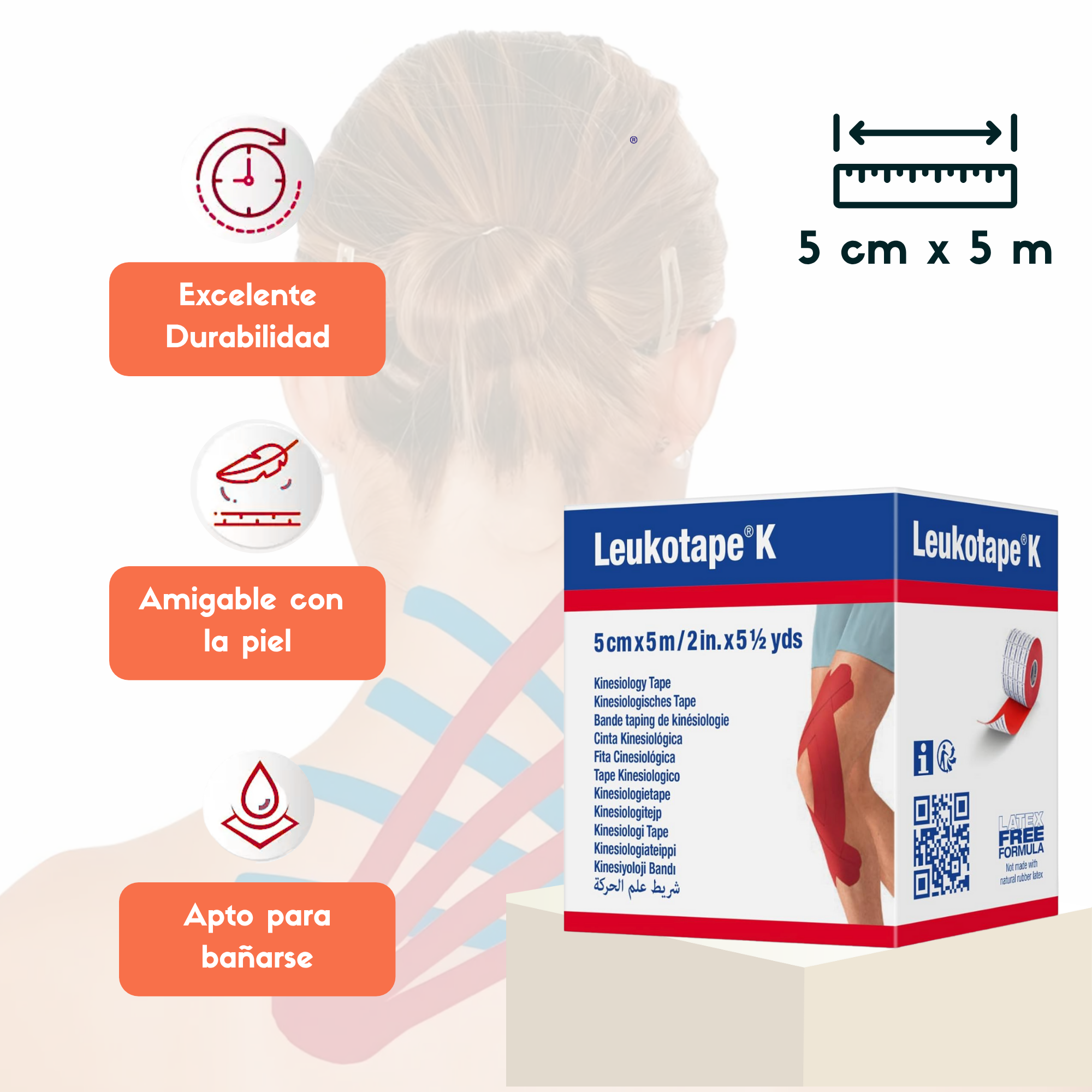 Cinta Kinesiologica Leukotape K Rojo 5 cm x 5 m-6