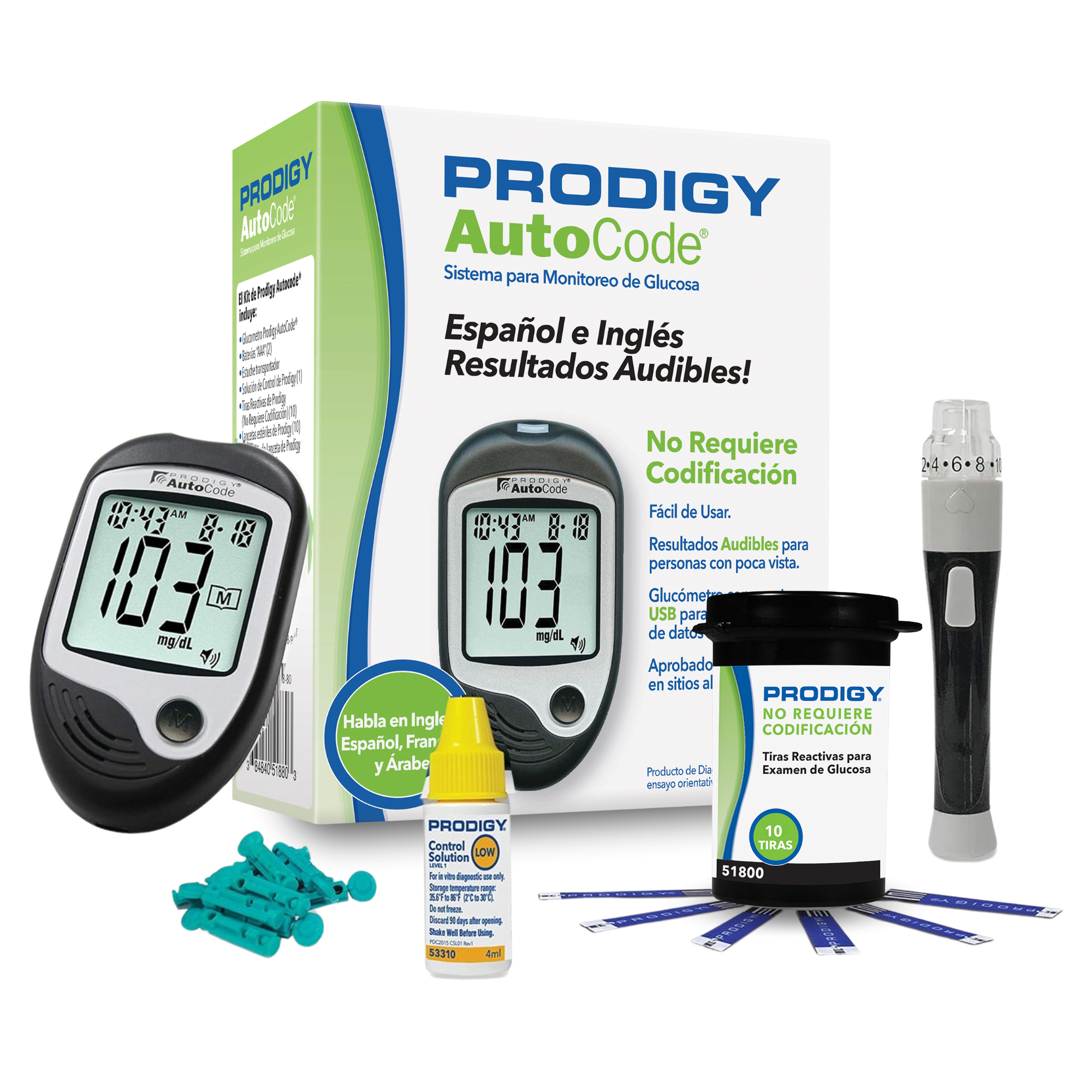 Glucometro Prodigy con Voz + 10 Tiras Reactivas + 10 Lancetas-3