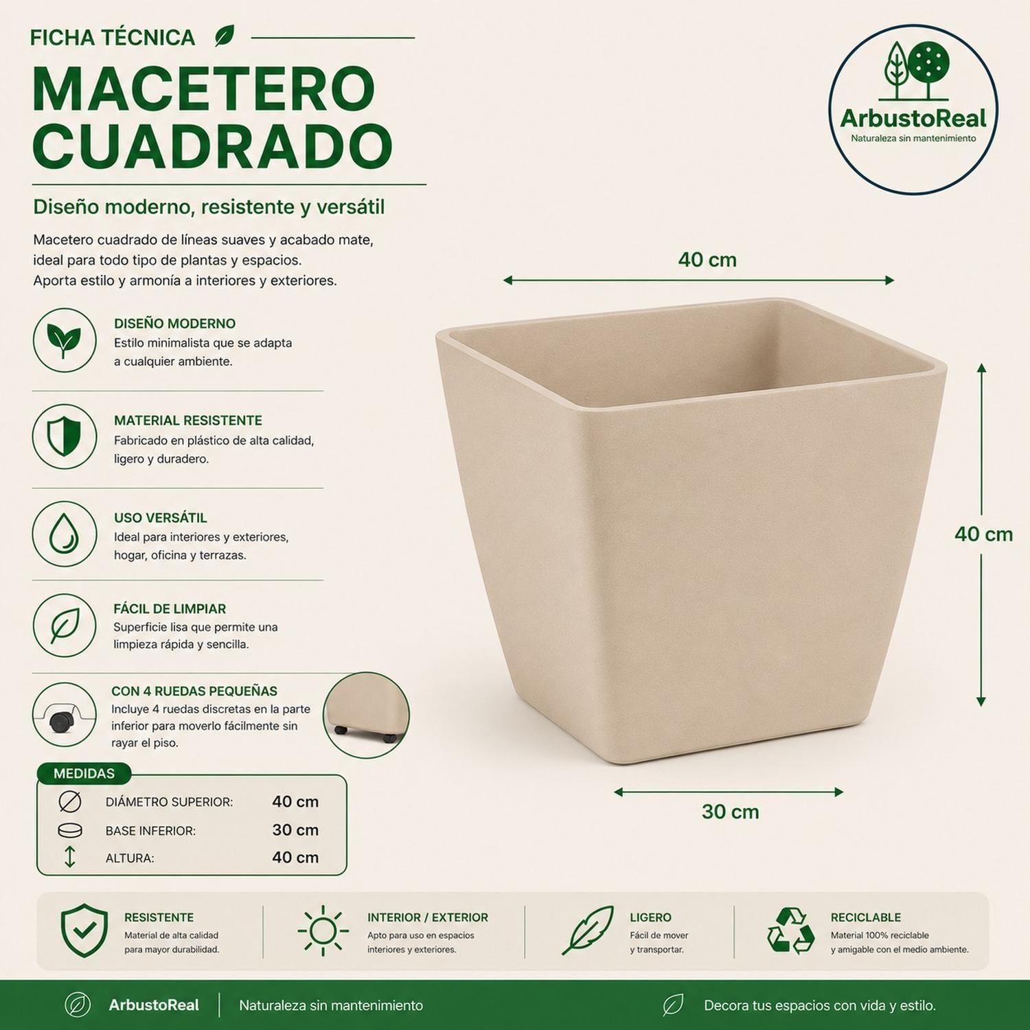 Macetero Nórdico Beige L 40 Cm 40 X 24 X 30 Beige-2