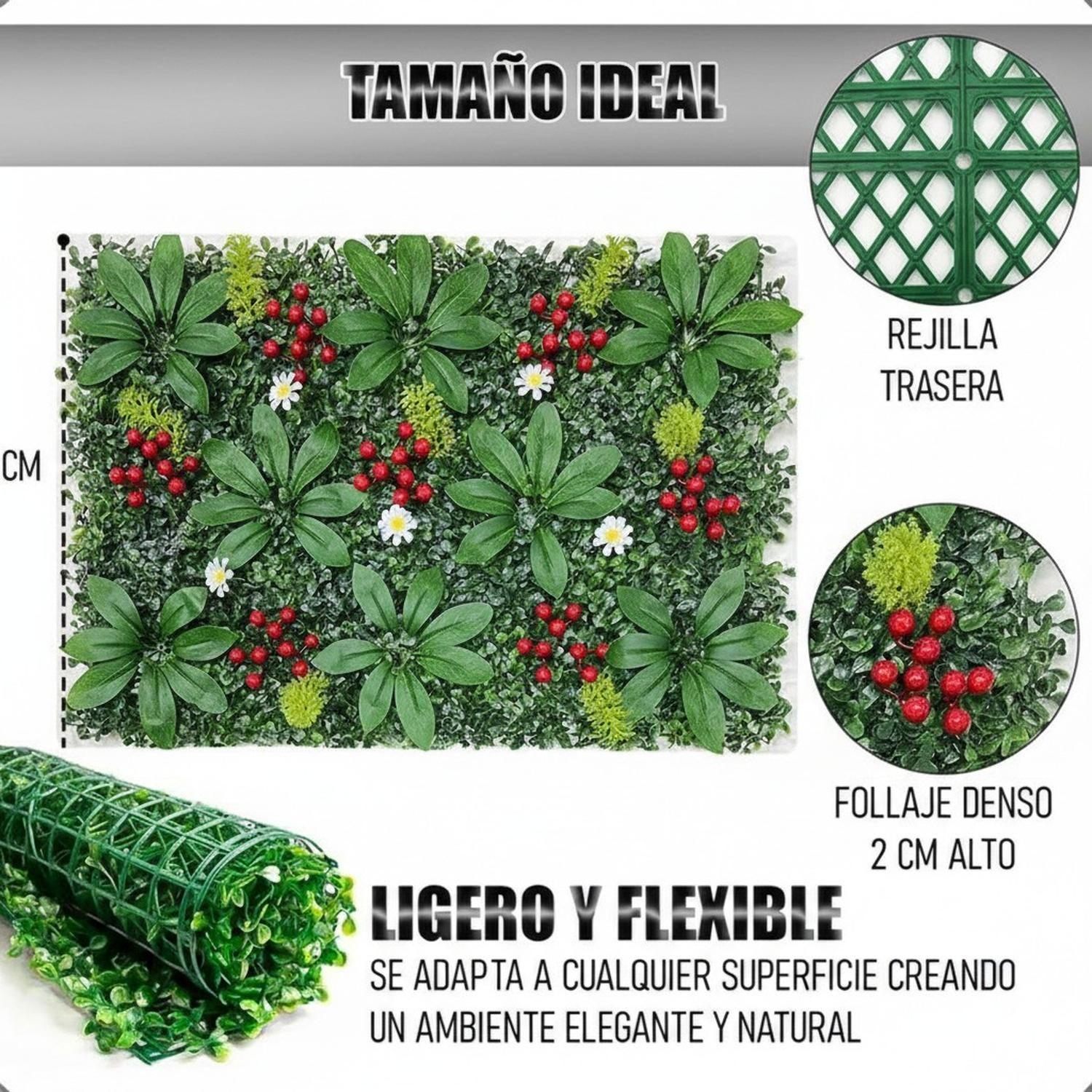 Jardín Muro vertical artificial E palmeta Plantas 60x40 cm Guinda-2