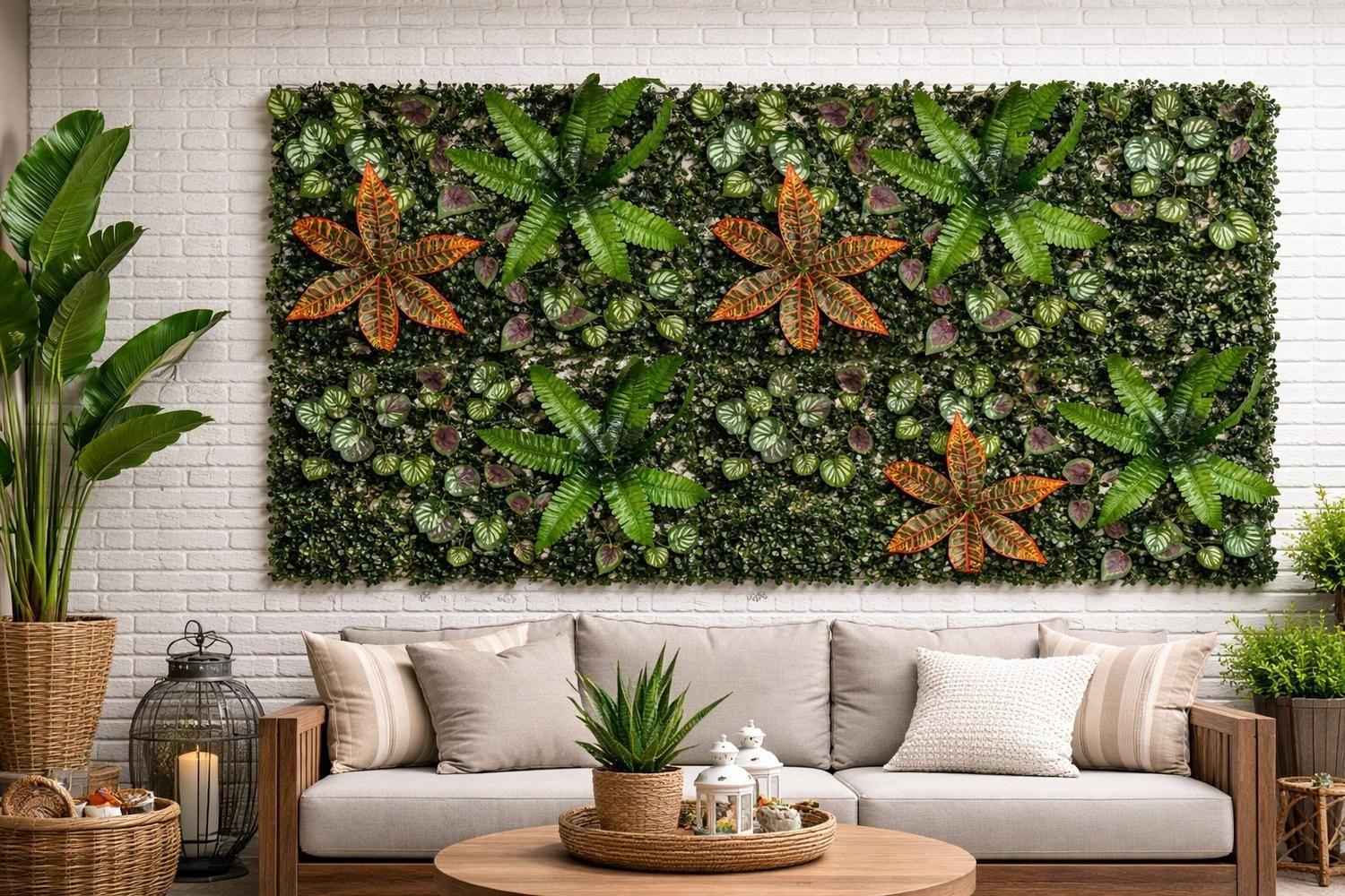 Jardín Muro Vertical Artificial B Palmeta Plantas 60x40 Cm Para Decoracion De Interiores Y Terrazas -2