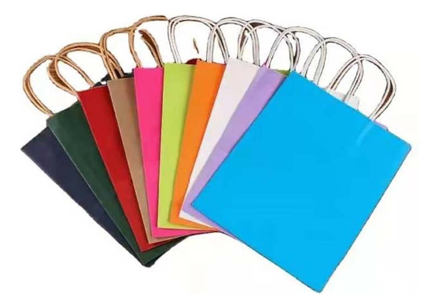 12 Bolsas Cumpleaños Papel Kraft Colores De 21x15x8cm-8