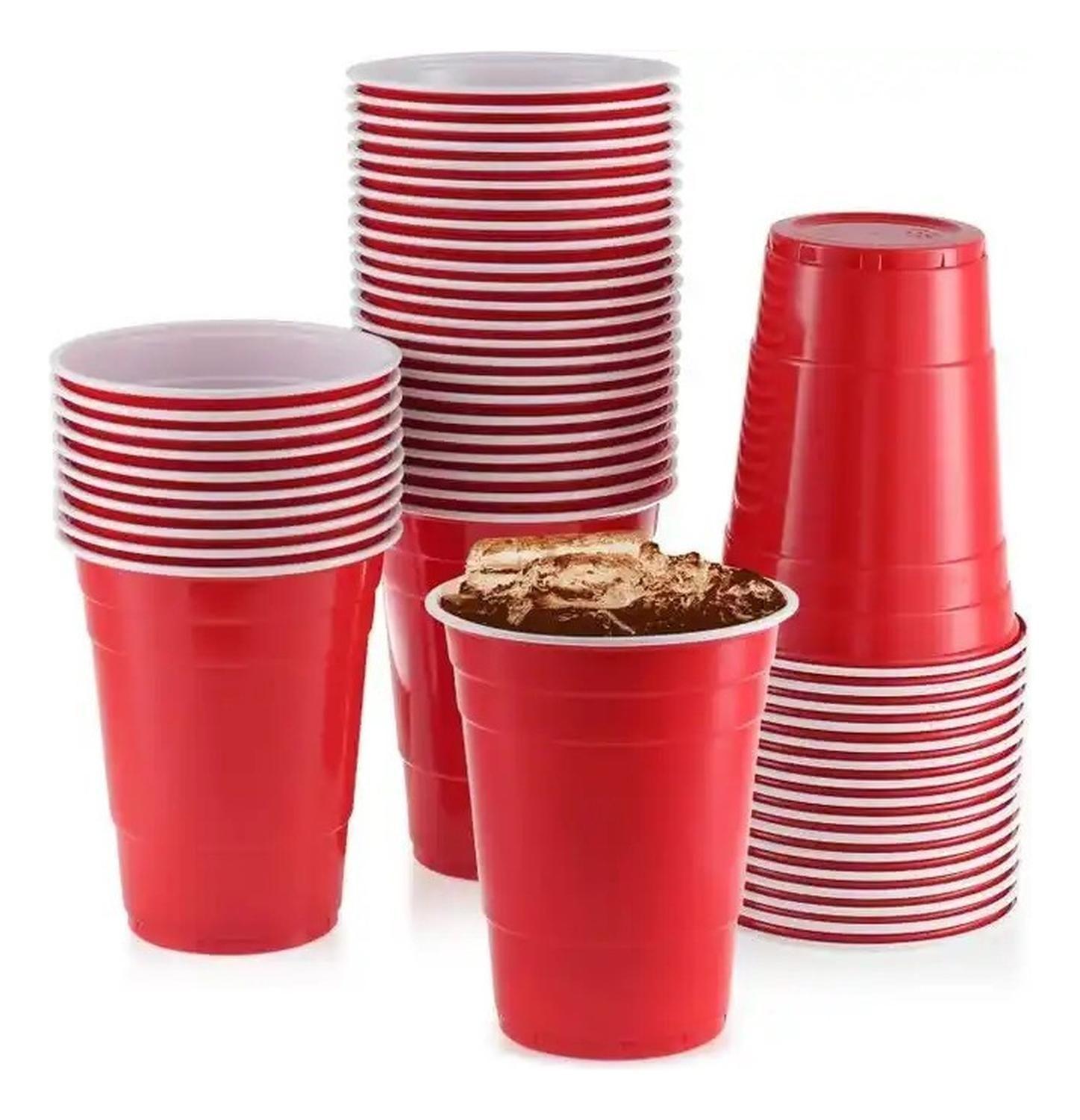 Vaso Plastico Rojo Desechable Fiesta 450 Ml X 100 Uds Rojo-2
