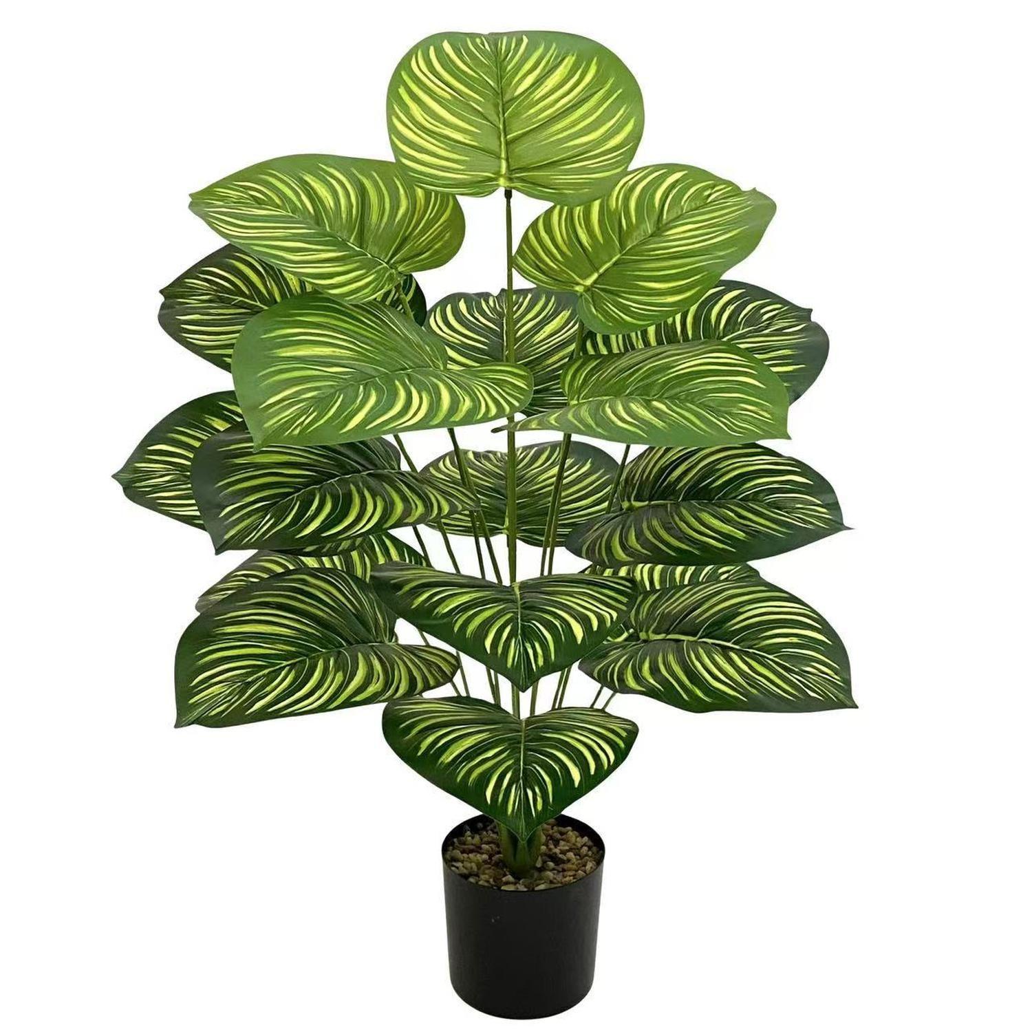 Planta Artificial Interior Verde Decorativa Hojas Ralladas 80 Cm-5