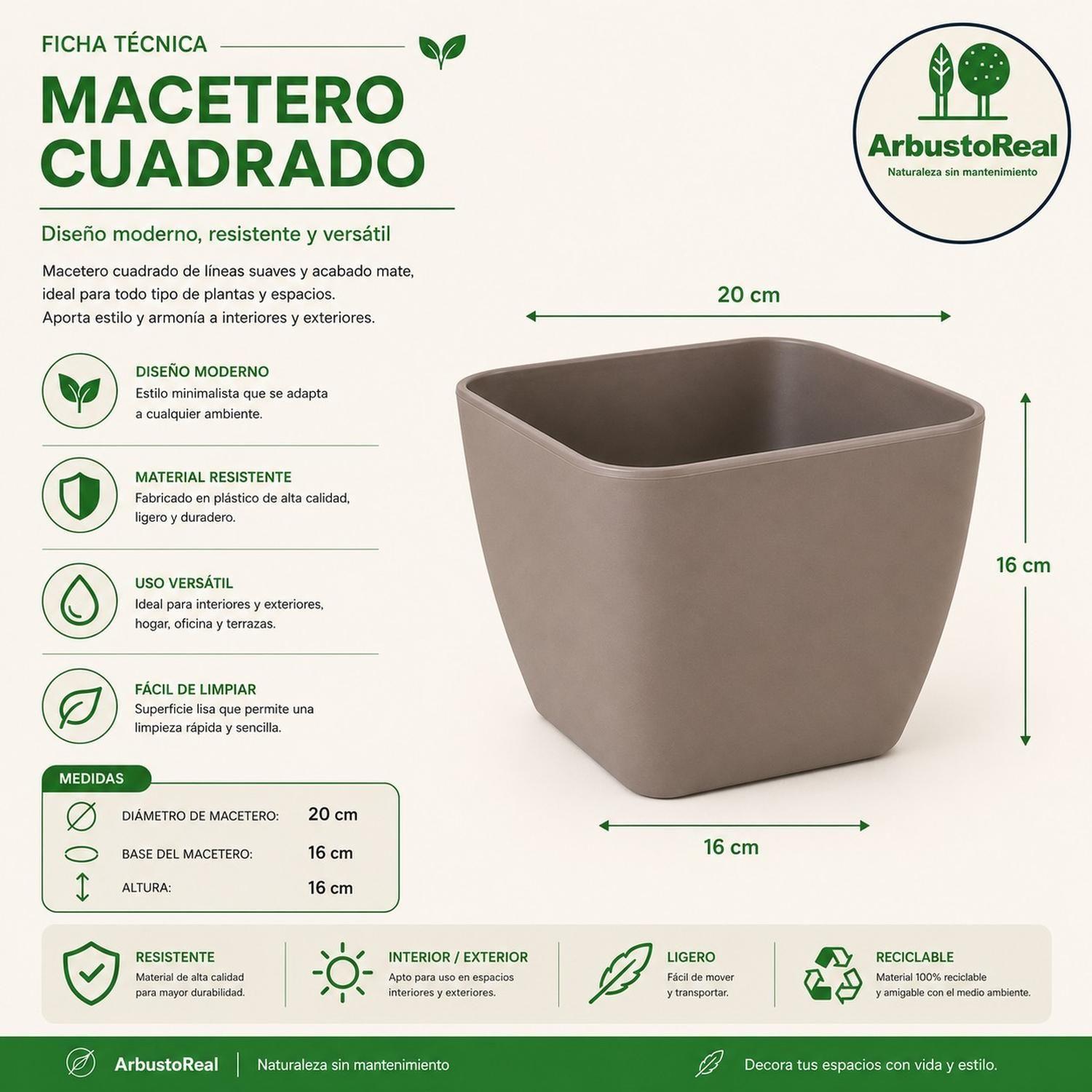 Macetero Cuadrado Chico GRIS 20 x 16 cm-2