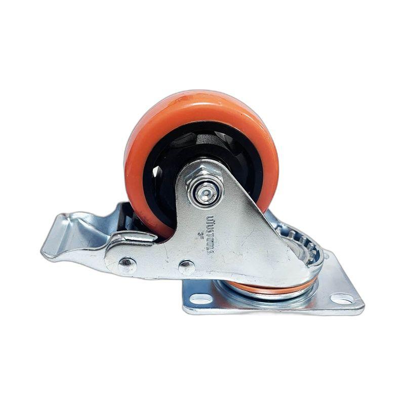 RUEDA INDUSTRIAL PVC/NARANJO CON FRENO 100KG 4'' UYU-2