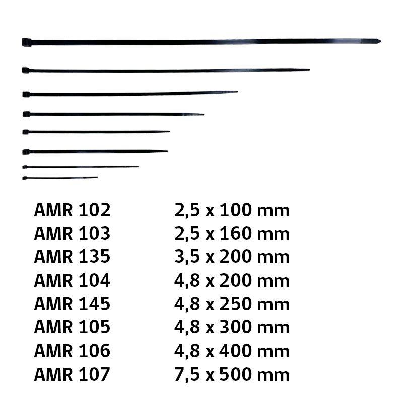 AMARRA PLASTICA NEGRA 2.5 X 160MM 100UN UYU-1