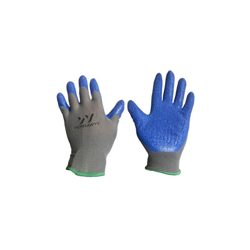 GUANTE TELA+GOMA 0016 (GRIS+AZUL) 7" FERRAWYY-YT-5