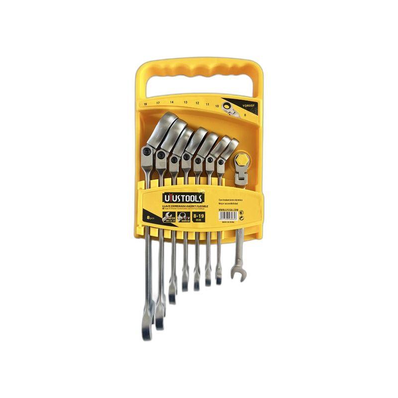 JGO 8 PCS LLAVE COMBINADA RACHET FLEXIBLE 8-19MM UYU-4
