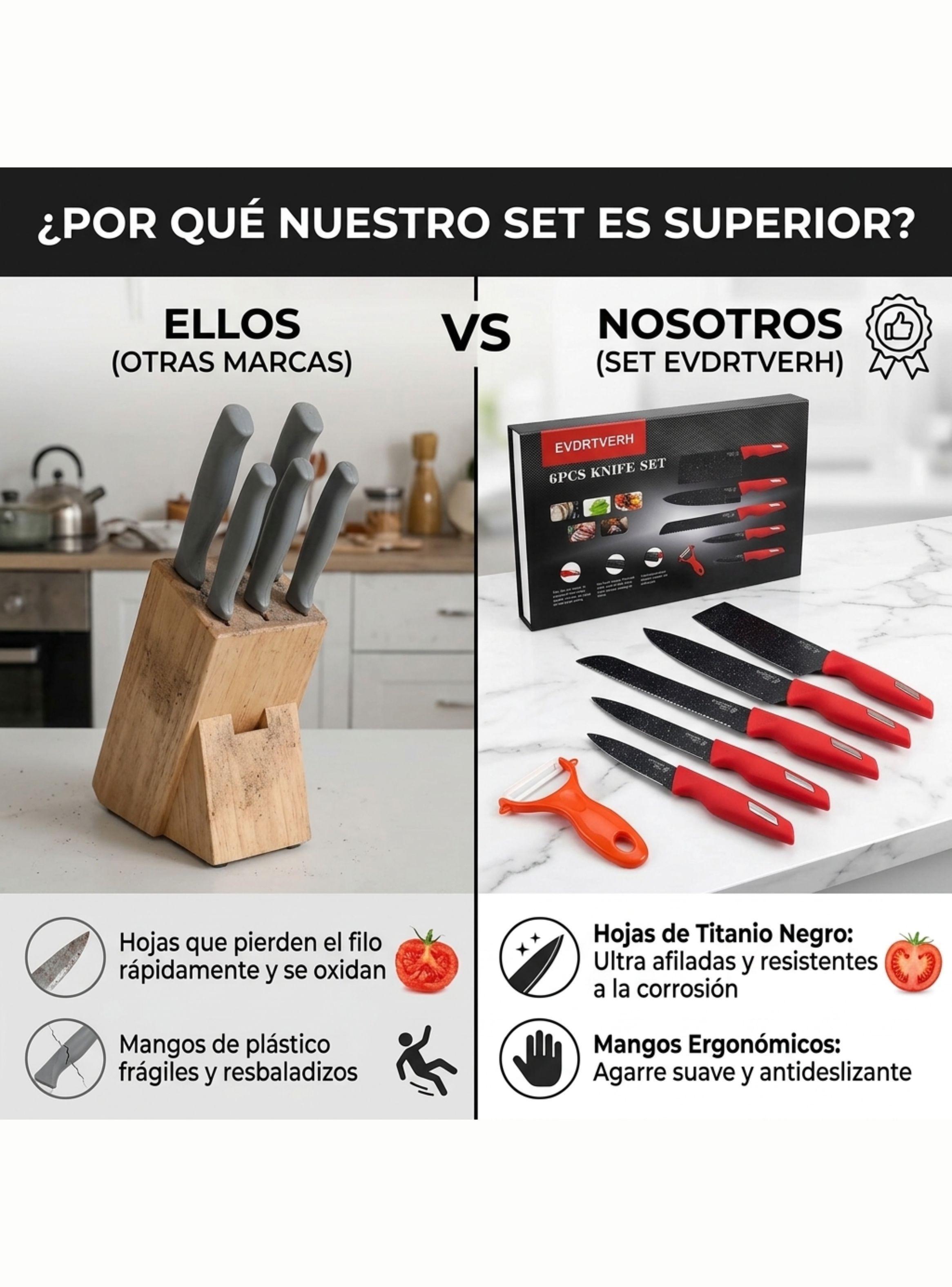 Set de Cuchillos de Cocina Evcriverh Antiadherente 6 Piezas-3
