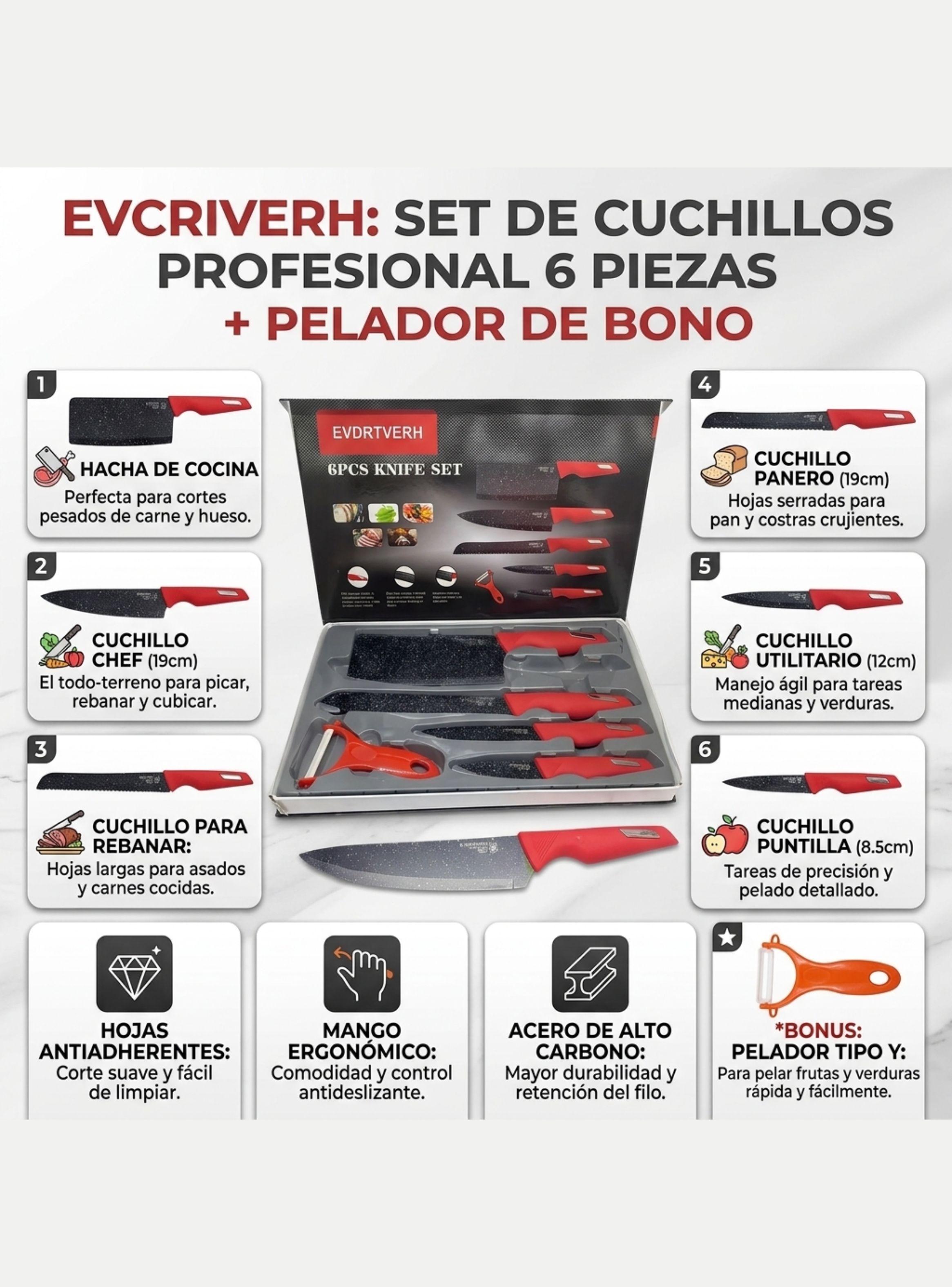 Set de Cuchillos de Cocina Evcriverh Antiadherente 6 Piezas-4