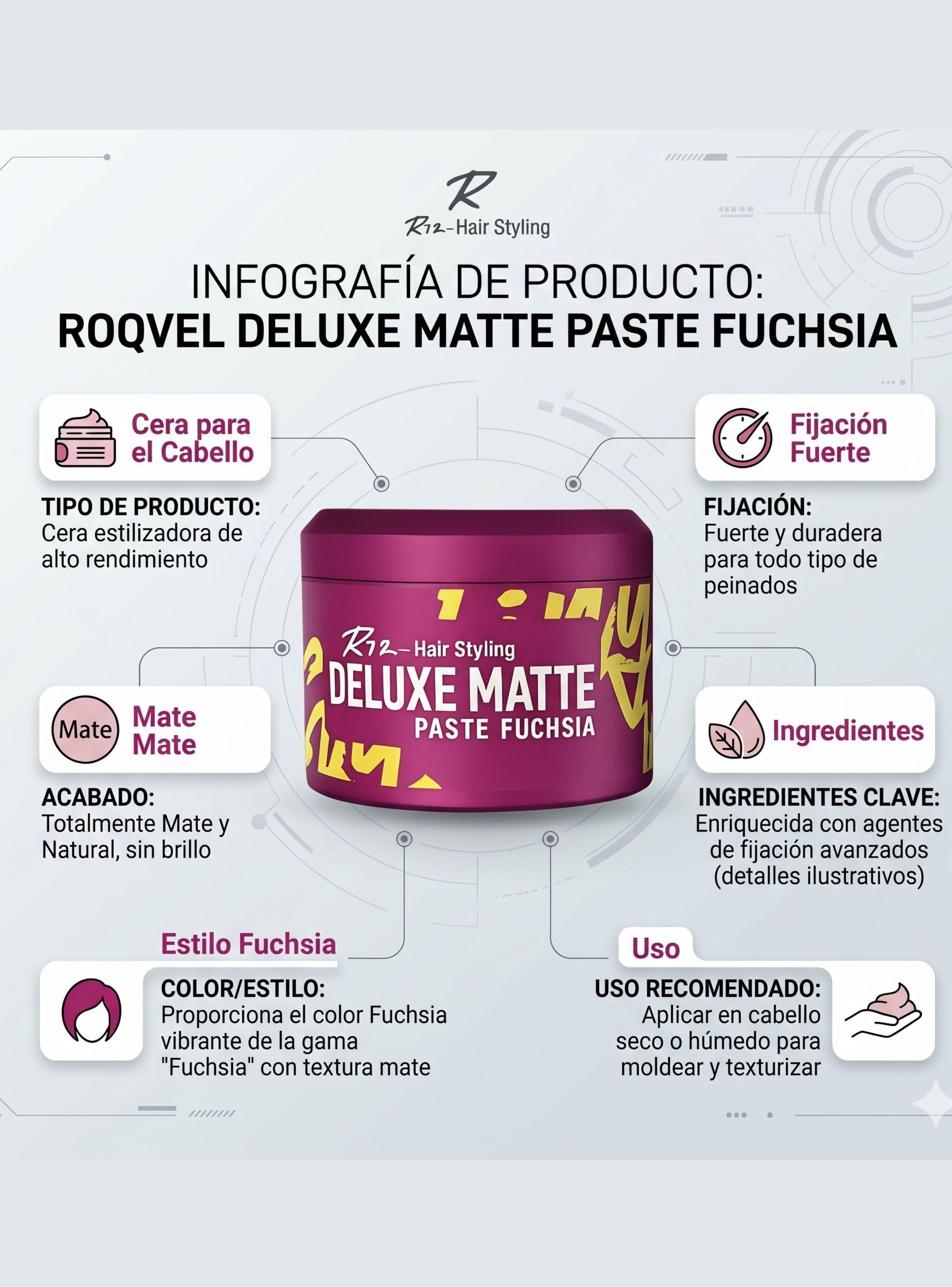 Cera Capilar Roqvel Deluxe Matte Paste Fuchsia Fijacion Mate 150ml-2