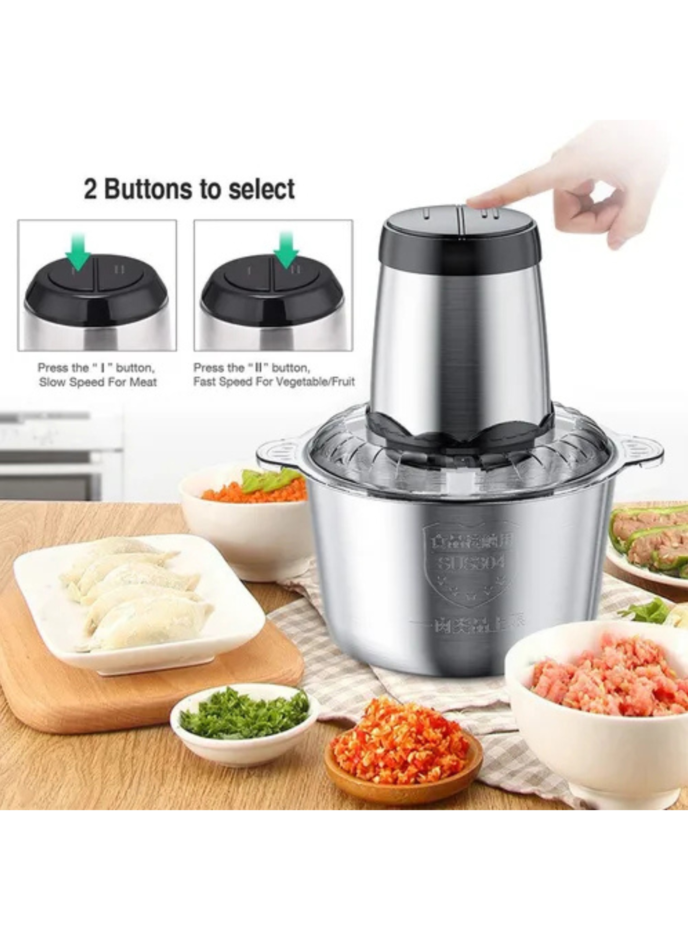 Procesador Picador Eléctrico 2 Litros Acero Inoxidable Plateado-2