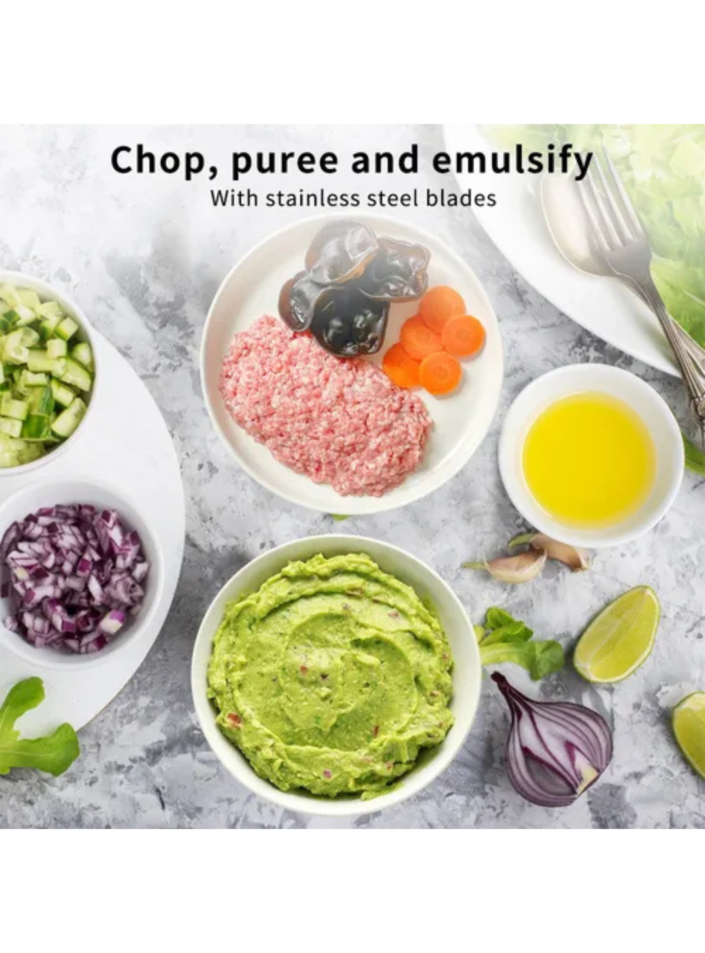 Procesador Picador Eléctrico 2 Litros Acero Inoxidable Plateado-3