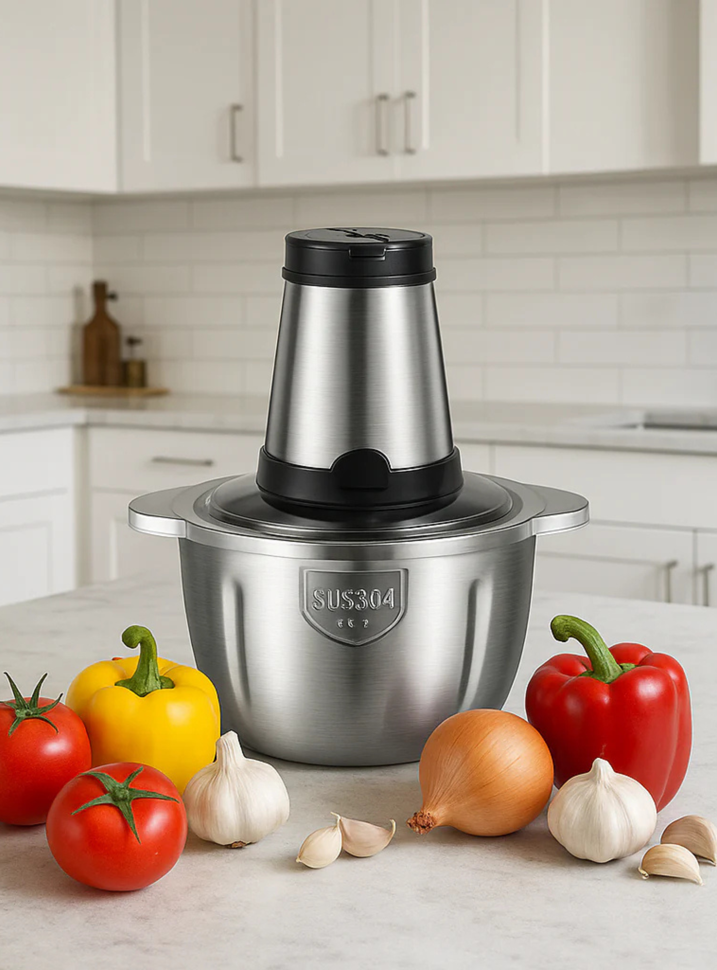 Procesador Picador Eléctrico 2 Litros Acero Inoxidable Plateado-4