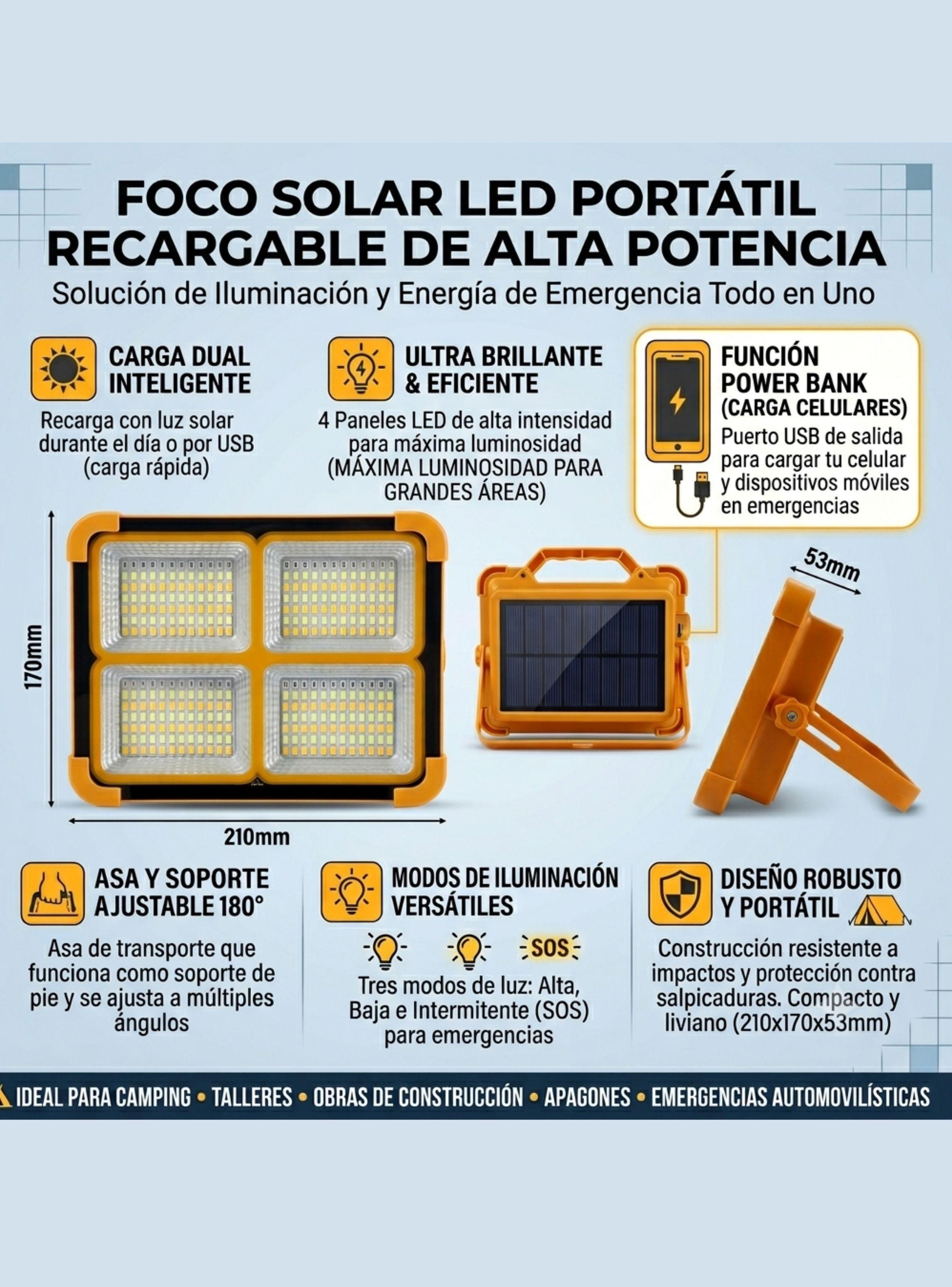 Pack3 Focos Solar LED Alta Potencia Recargable USB Camping-5