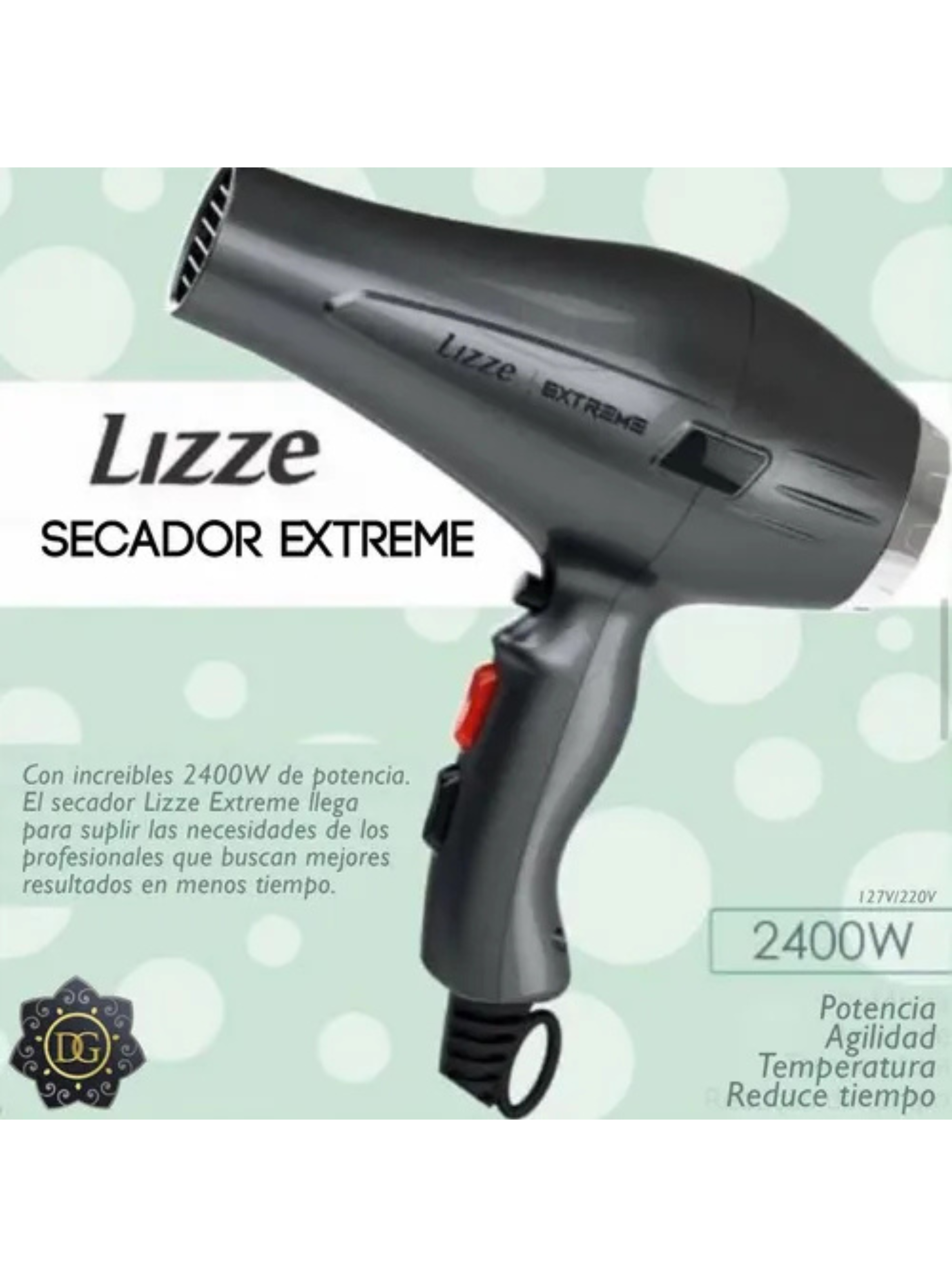 Secador Pelo Profesional Lizze Extreme 2400 Watts Gris-4