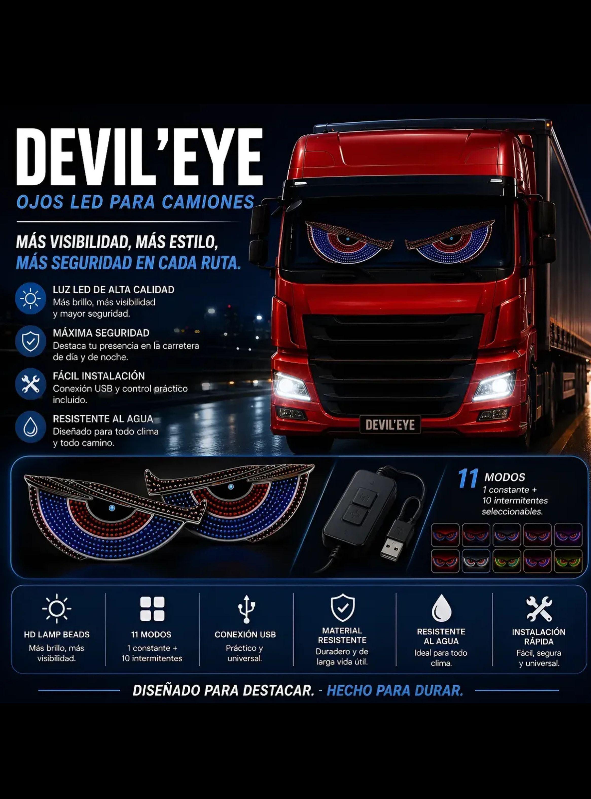 Panel Luz LED Ojos de Diablo Parabrisas Vehiculos USB 11 Modos-2