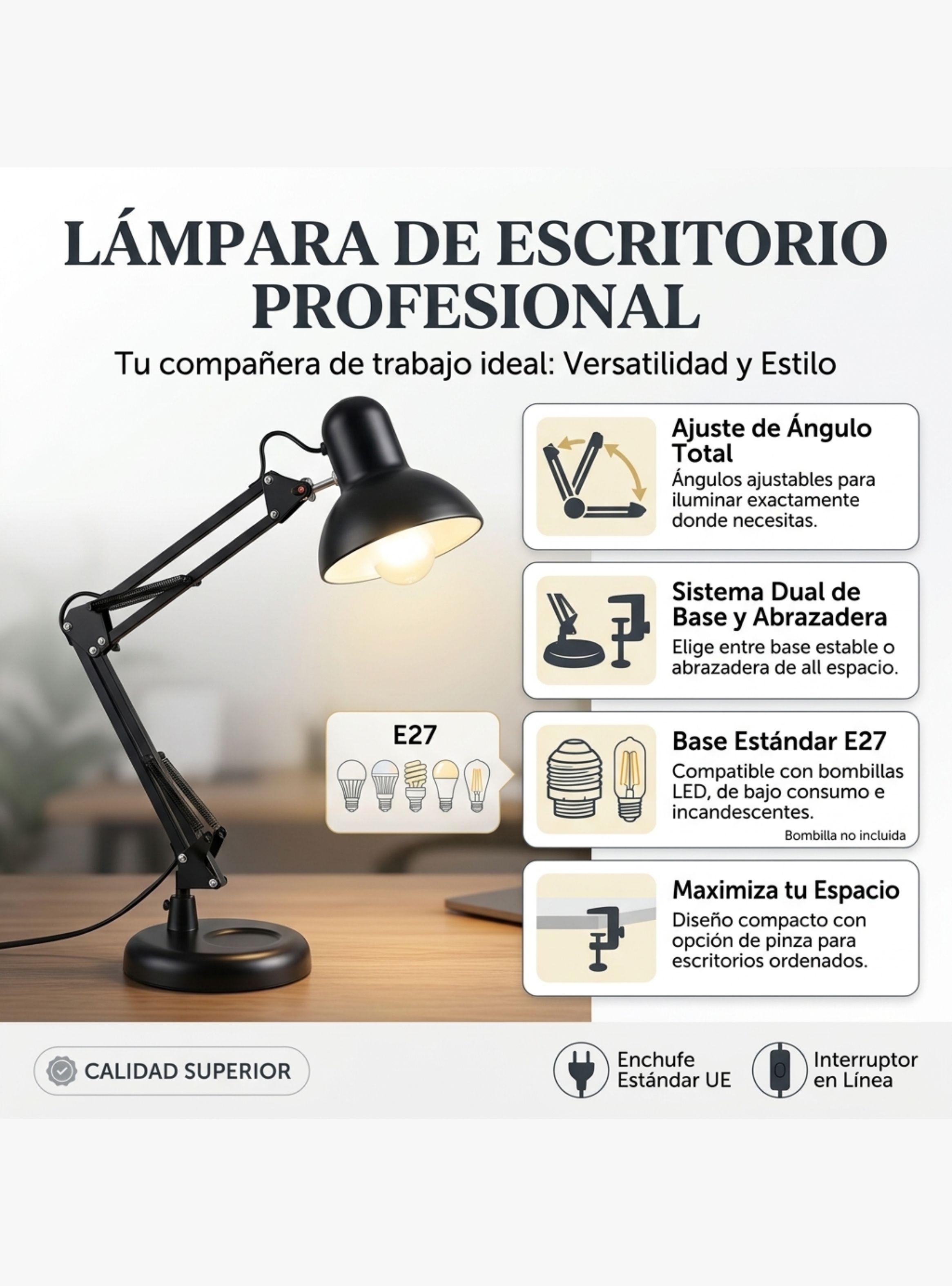 Lampara Escritorio Pixar Flexible Met lica Con Base Y Prensa-2