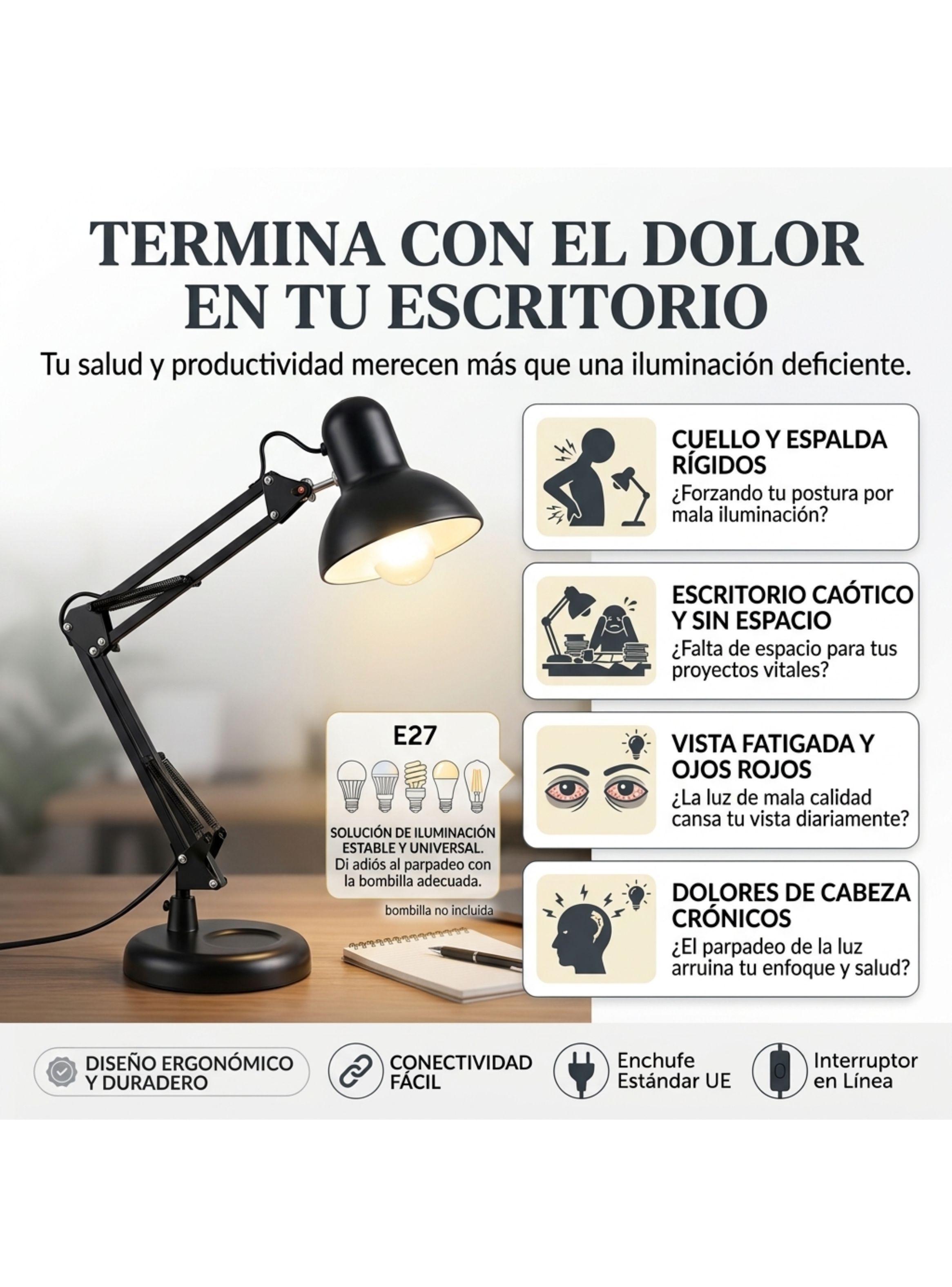 Lampara Escritorio Pixar Flexible Met lica Con Base Y Prensa-4