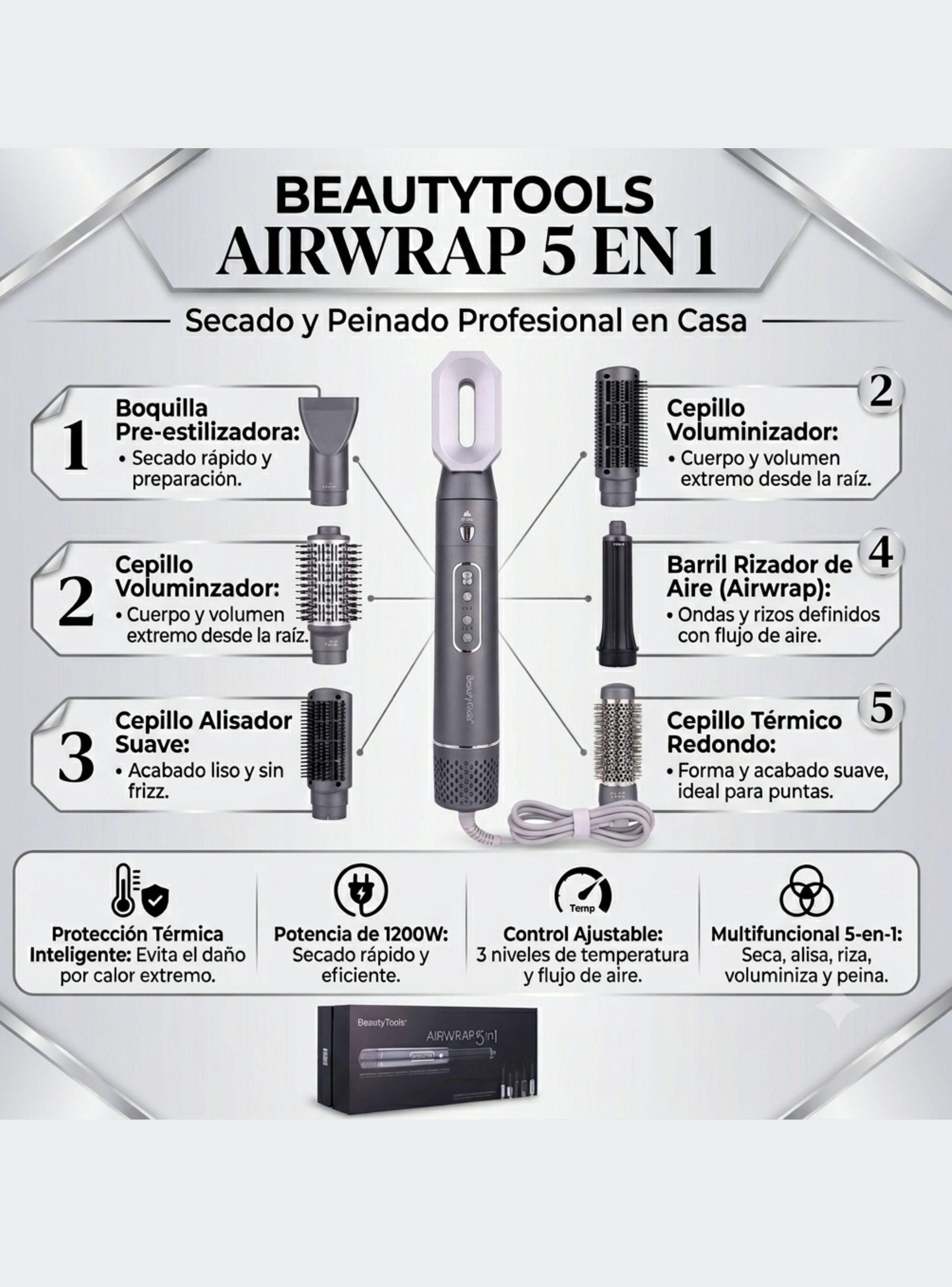 Cepillo Secador Multistyler Airwrap 5 en 1 BeautyTools 1200W-2