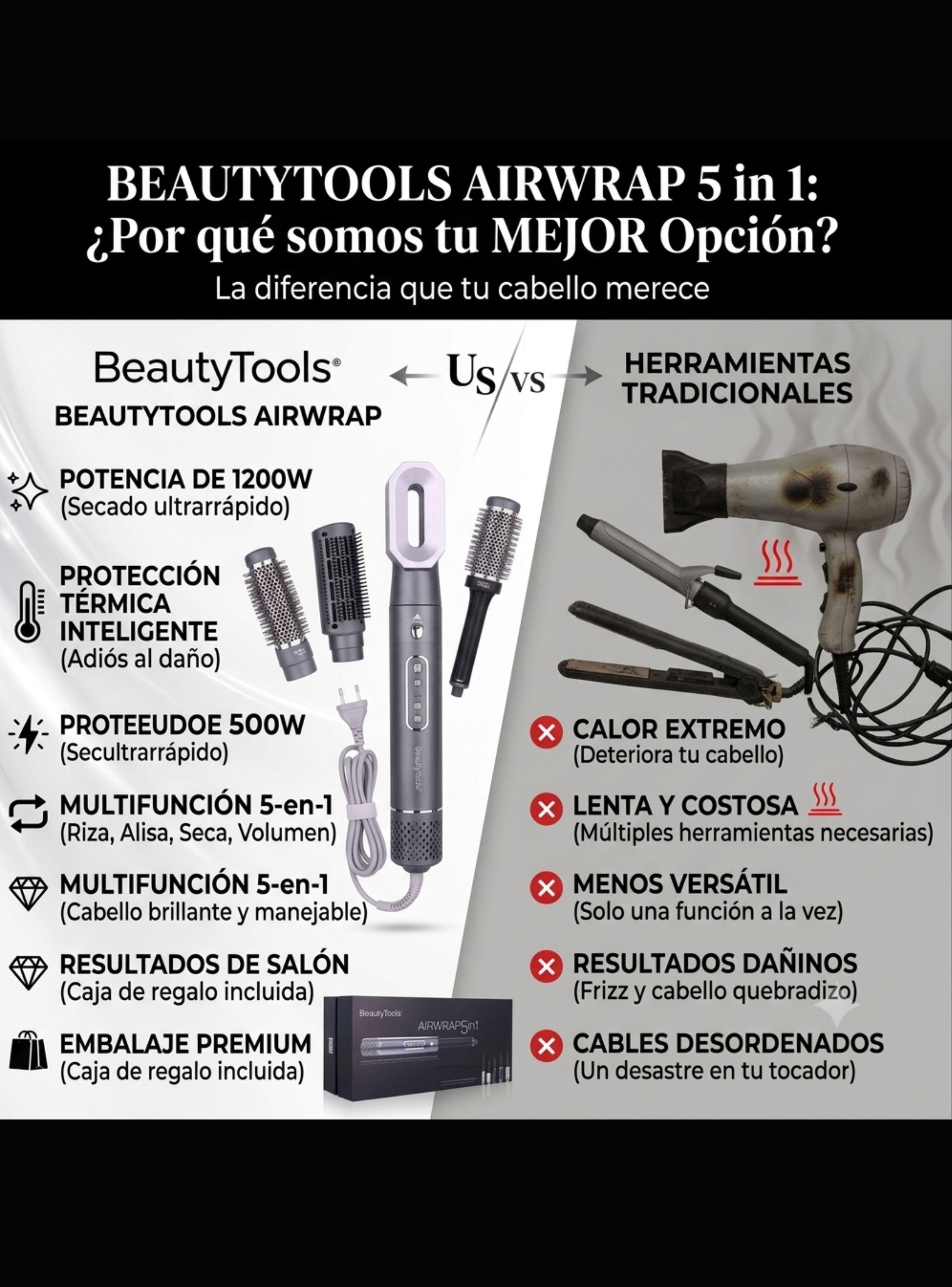 Cepillo Secador Multistyler Airwrap 5 en 1 BeautyTools 1200W-5