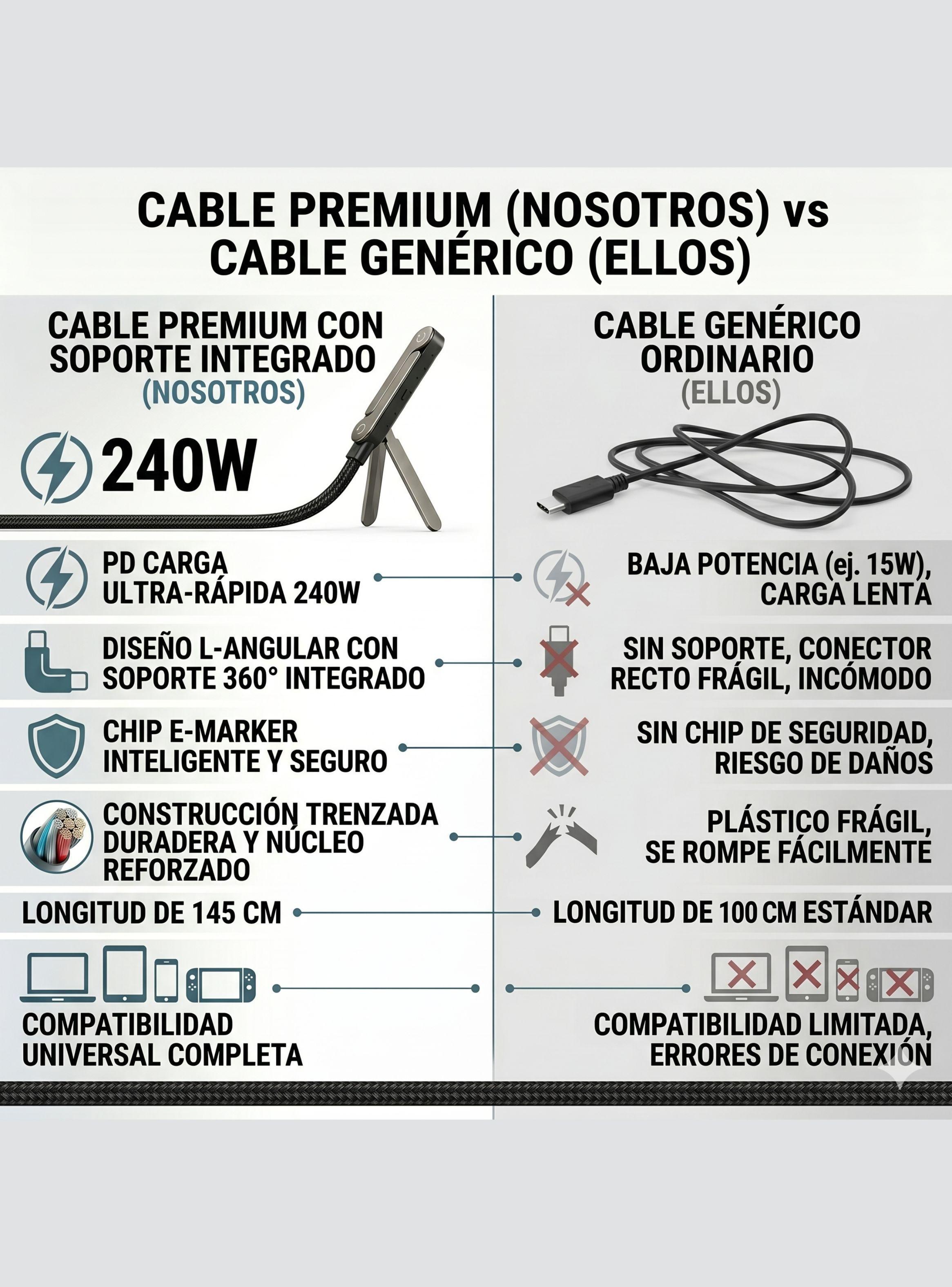 Cable cargador C a C 240W Gamer Soporte Plegable 1 5m-2