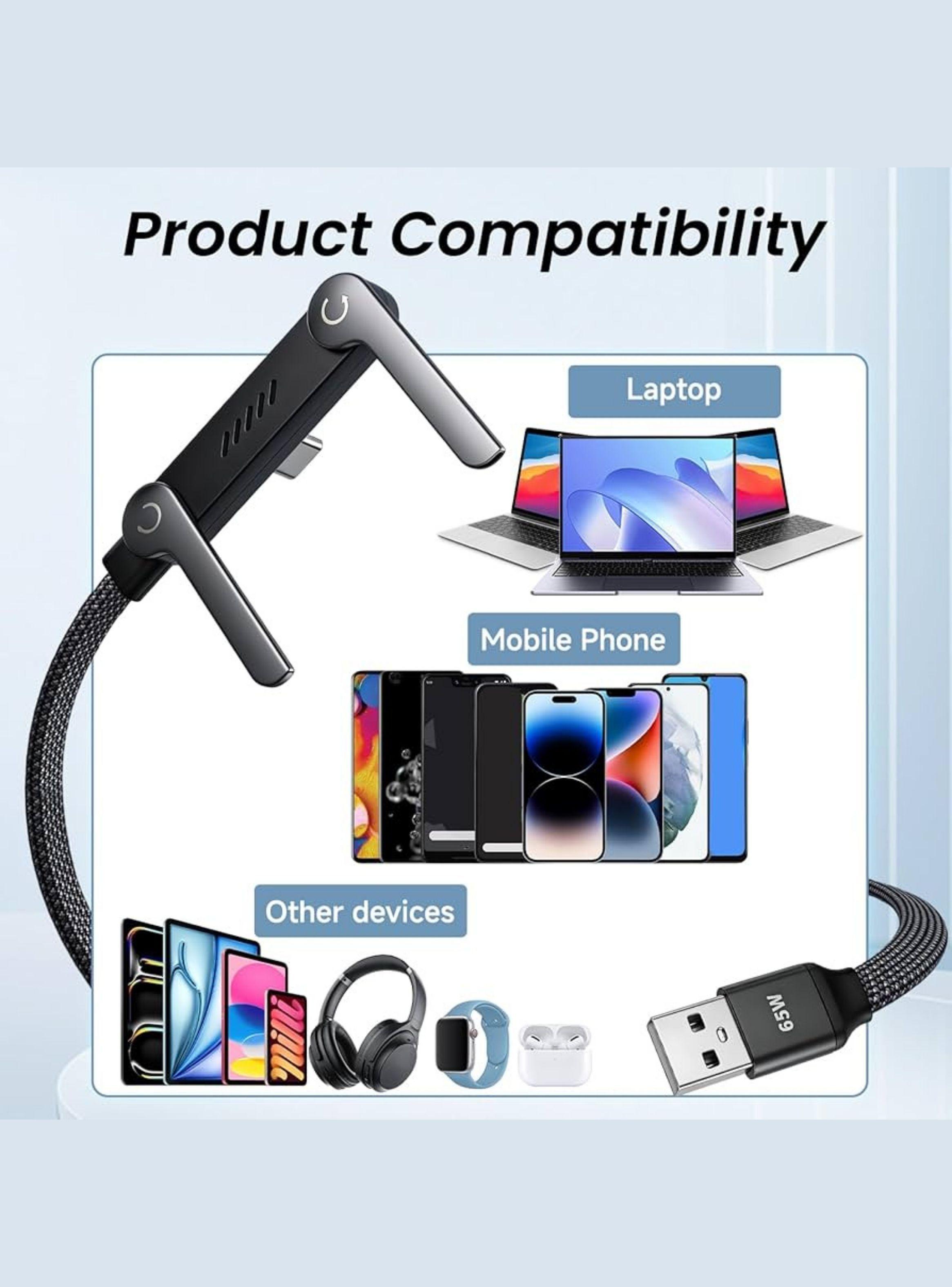 Cable Cargador USB A Tipo C 65W Soporte Plegable 1 5m-5