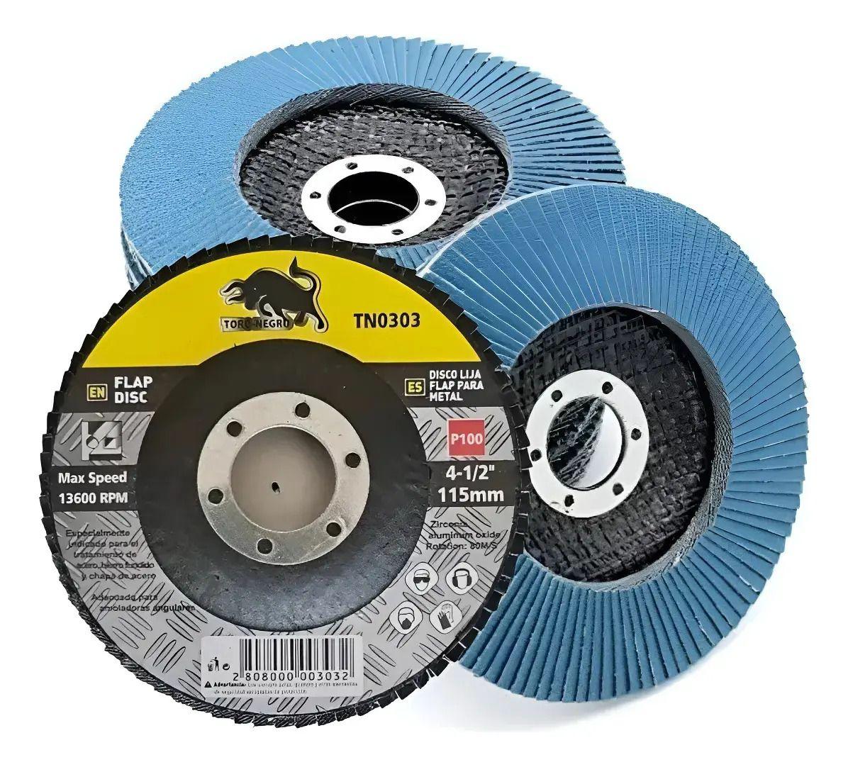 Pack 10 Discos Flap Traslapados para Metal 115 mm (4 1/2") Grano 80 Toro Negro-0