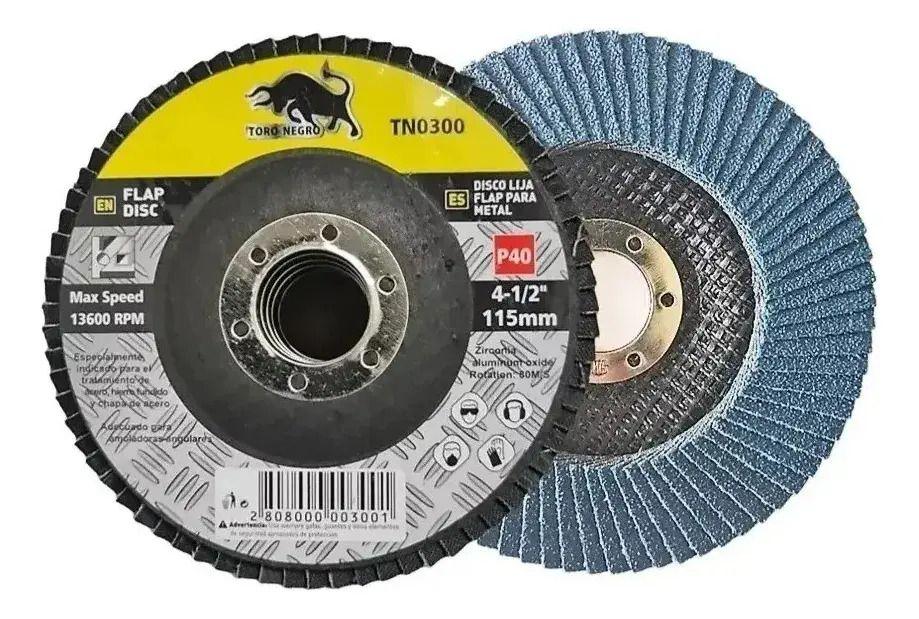 Pack 10 Discos Flap Traslapados para Metal 115 mm (4 1/2") Grano 80 Toro Negro-1