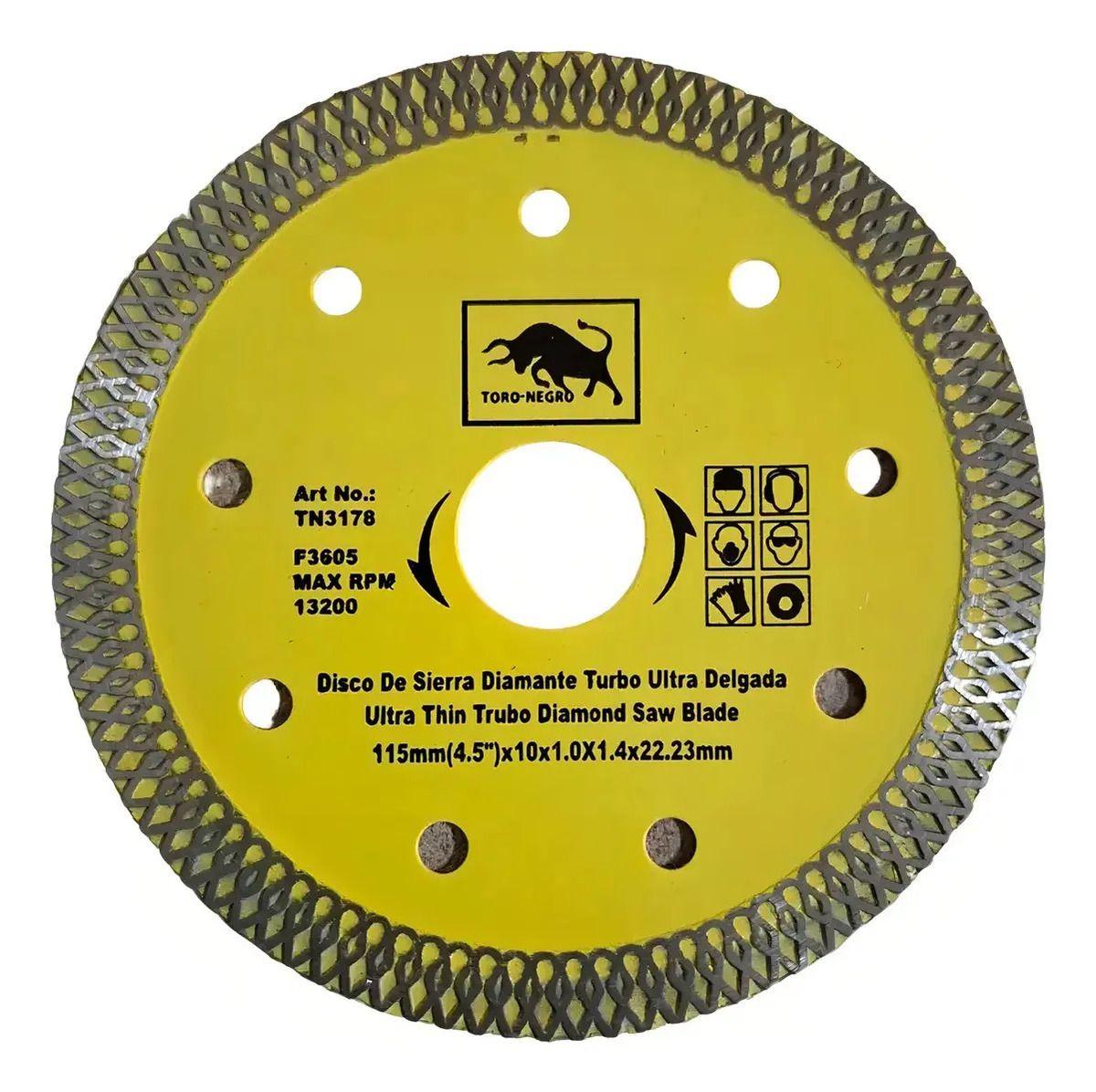 Disco Diamantado Turbo Extra Fino 115 mm (4 1/2") Toro Negro-0